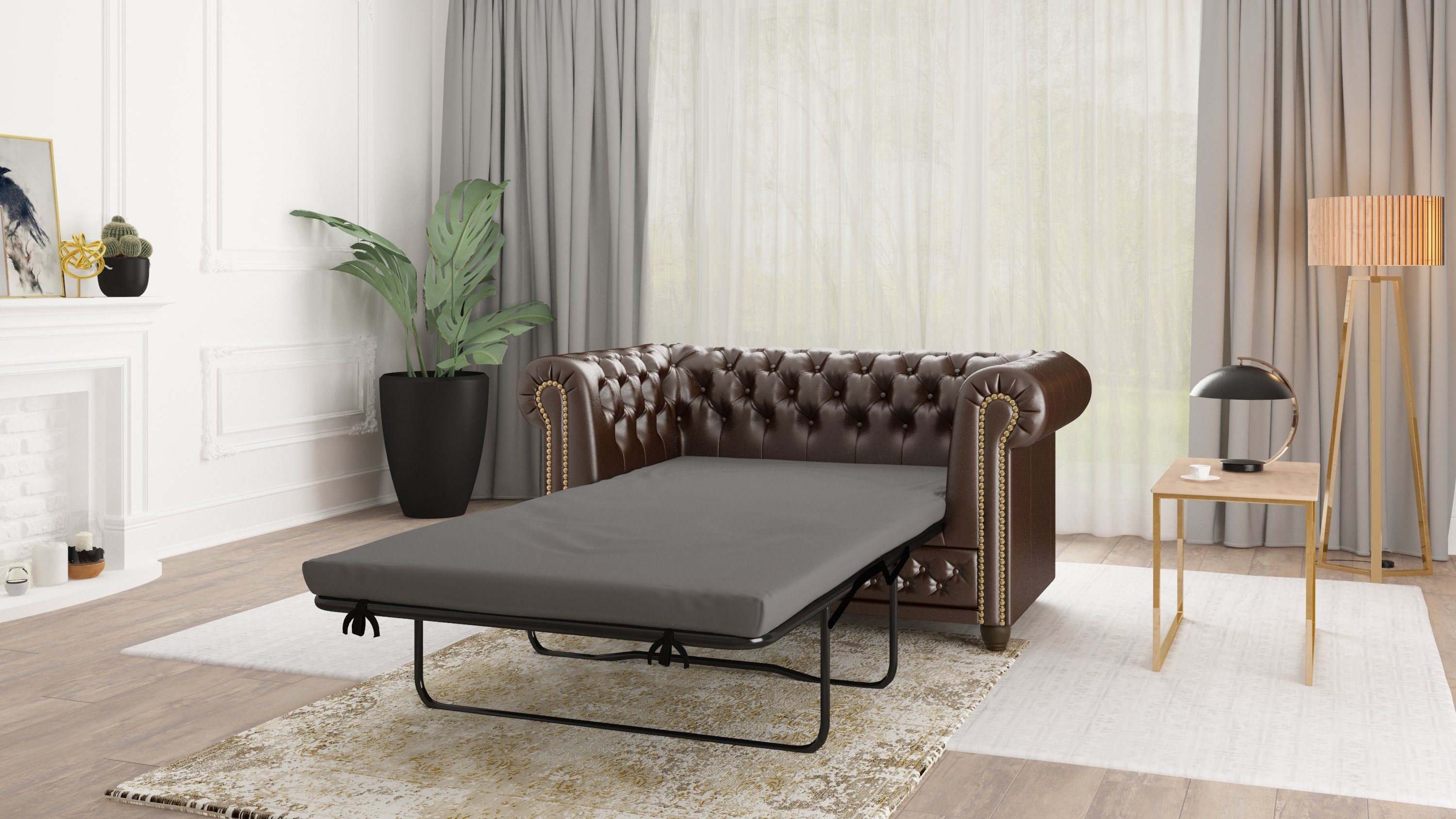 S-Style Möbel 2-Sitzer Jeff Chesterfield Sofa mit Schlaffunktion, mit Bettfunktion, mit Wellenfederung Braun
