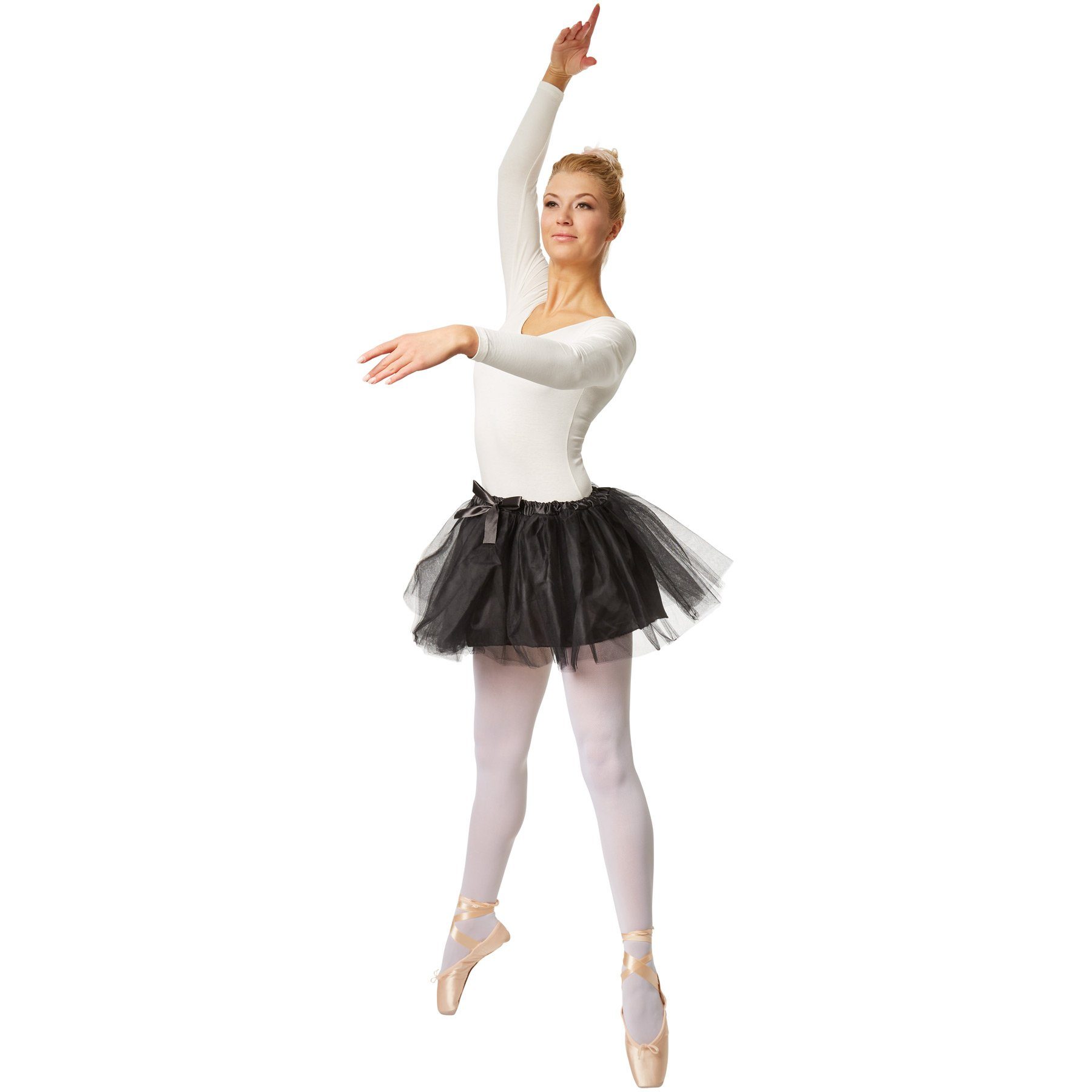 dressforfun Minirock Ballettrock, Tutu aus 3-lagigen Tüll, Angenehm dank Gummizug (Tutu, Konfektionsgröße S/M in schwarz) Mit eingenähtem Satinunterrock, Schönes Faschingskostüm-Basic