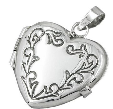 unbespielt Medallionanhänger Anhänger 22 x 20 x 6 mm Medaillon Silber 925 Herz mit Ornament glänzend geschwärzt, Silberschmuck für Damen