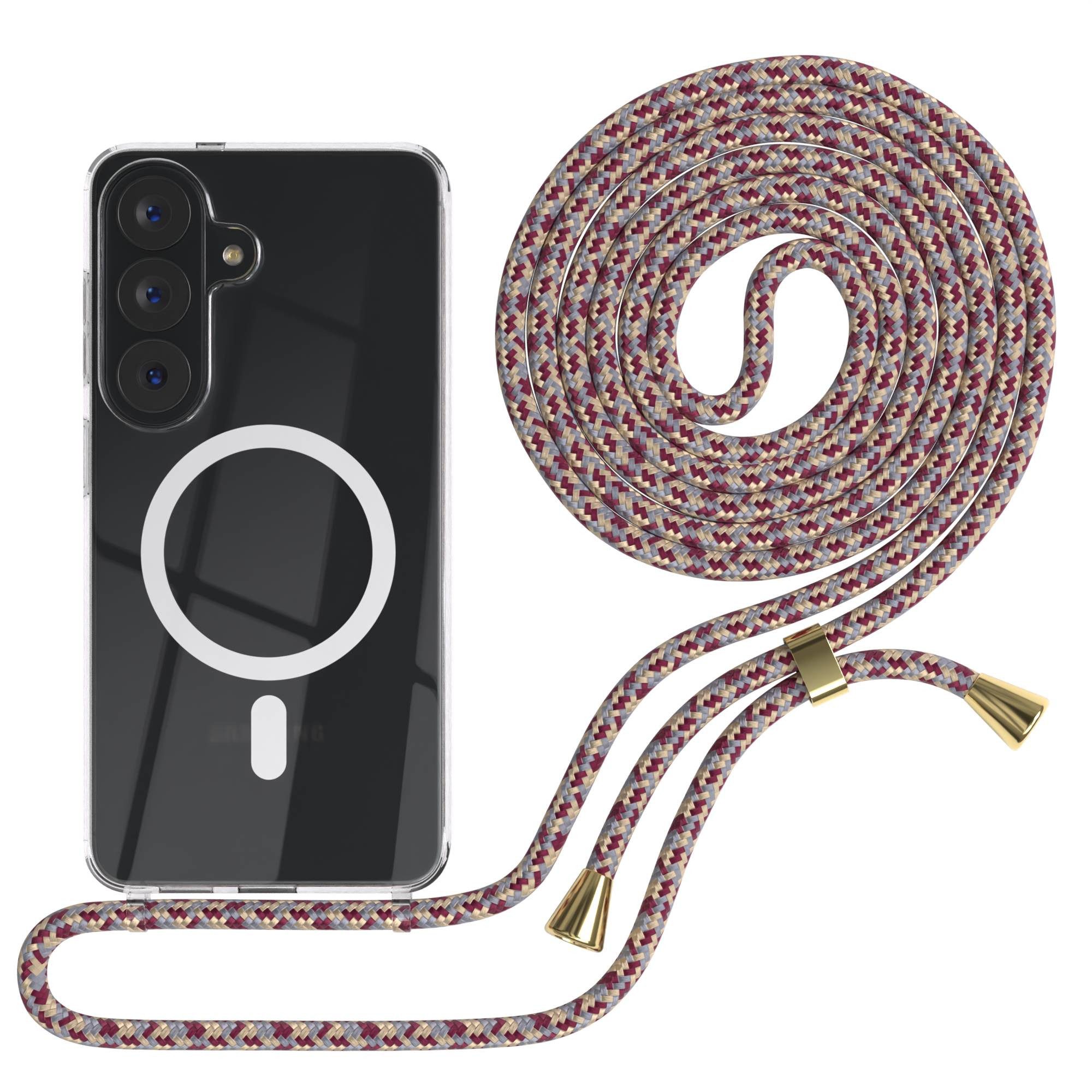 EAZY CASE Handykette mit Magsafe Hülle für Samsung Galaxy S26 6,3 Zoll, Slimcover Handykette Hülle Cross Bag für Smartphone Rot Camouflage