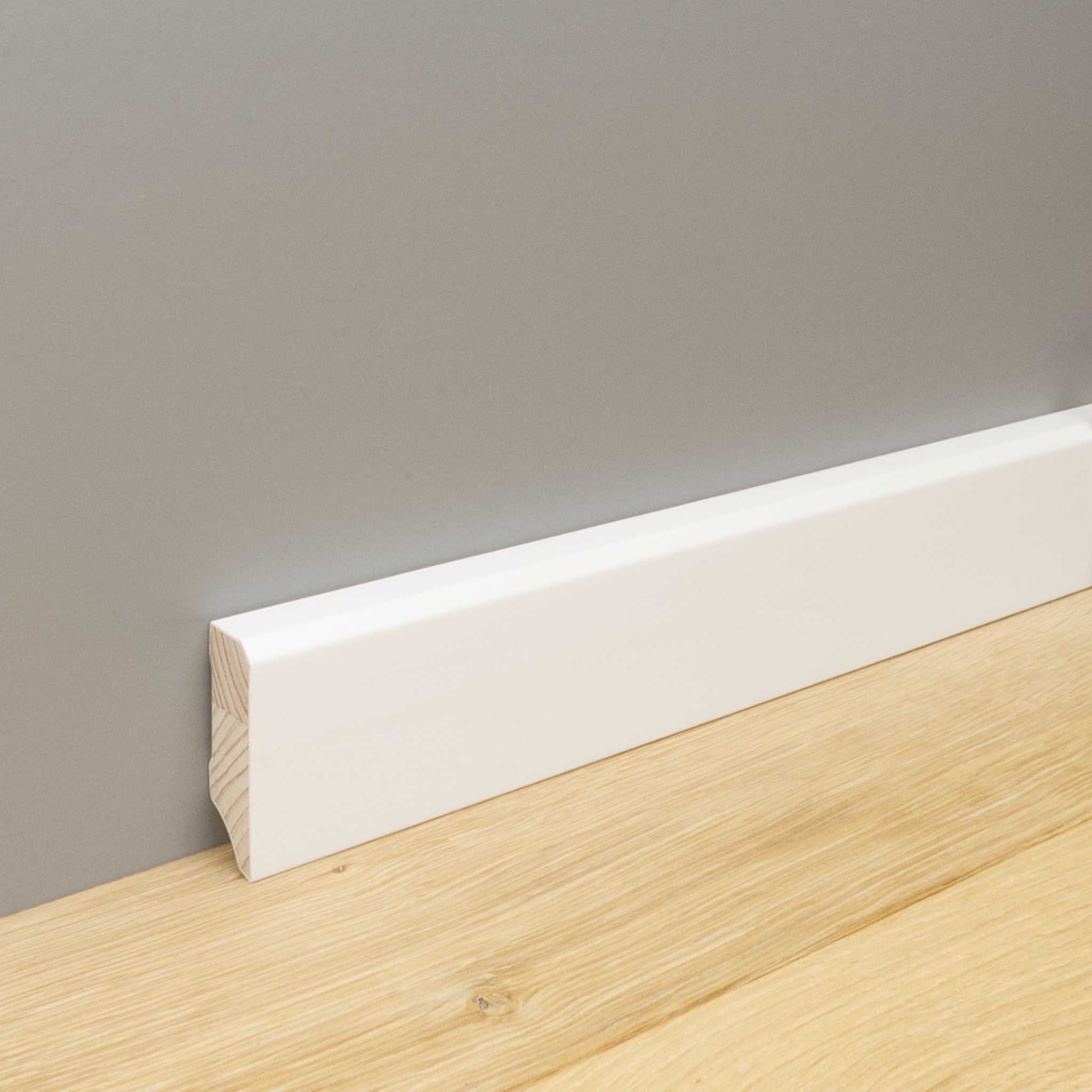 Trevendo Sockelleiste 24 m Sockelleiste massiv gefast weiß lackiert 16 x 40 x 2400 mm, L: 24 cm