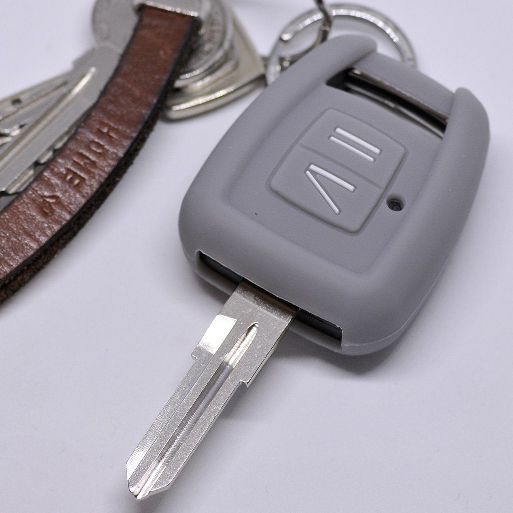 mt-key Schlüsseltasche Autoschlüssel Softcase Silikon Schutzhülle Grau, für Opel Zafira A Astra G Vauxhall 2 Tasten Funk Fernbedienung