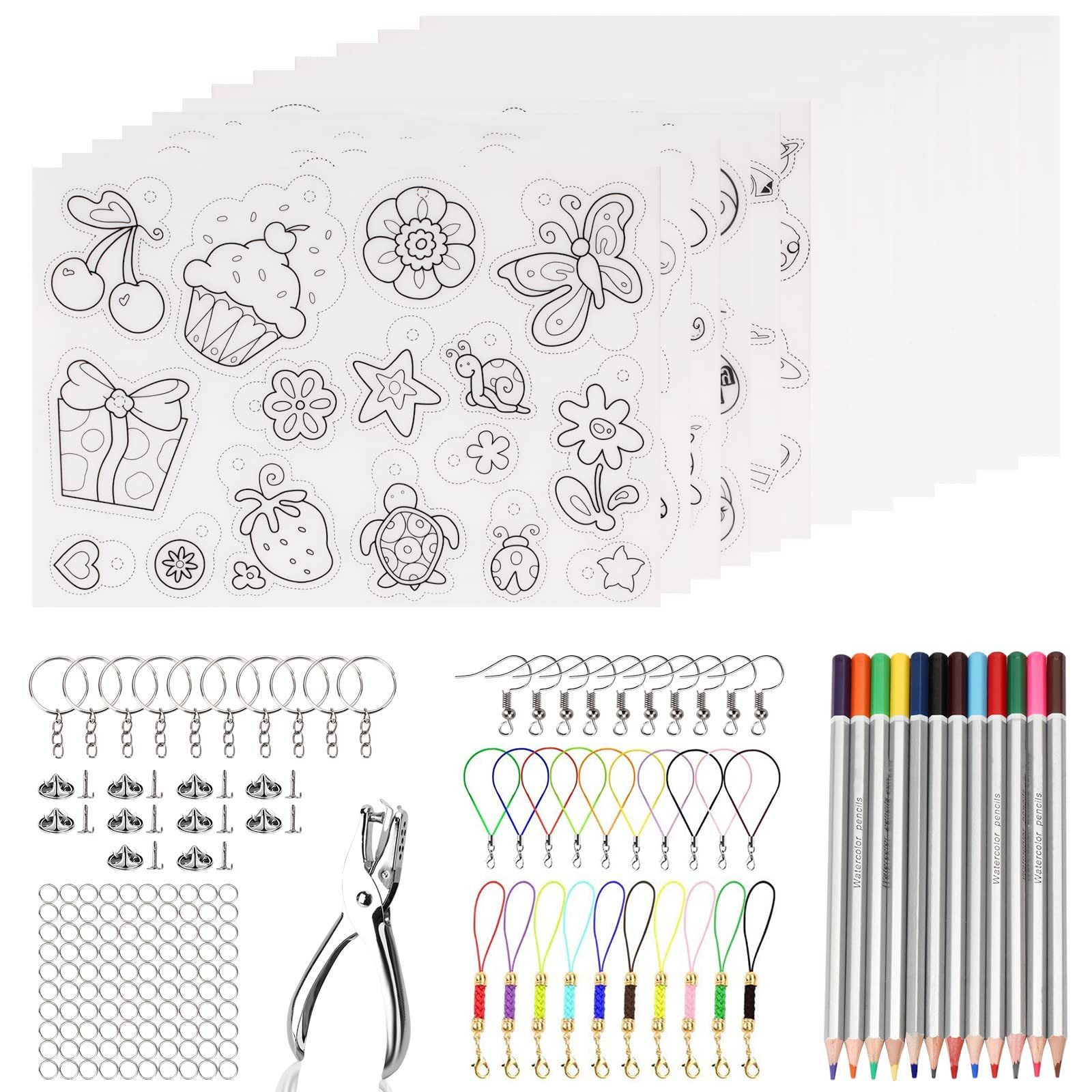FOUORTUNATE-BEE Multitool Schrumpffolie Set DIY Bastelset für Schlüsselanhänger Schmuck, DIY Schrumpffolie Bastelset für Anhänger Schmuck Schlüsselanhänger