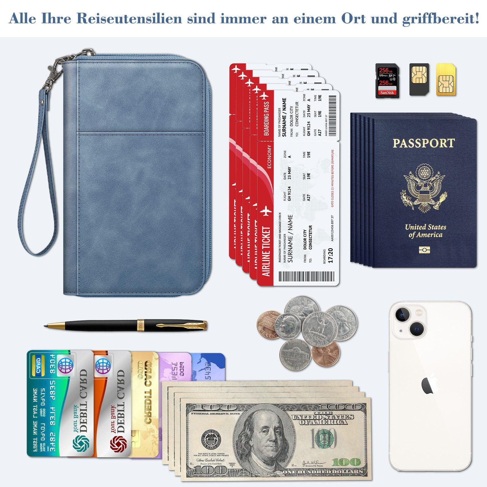 Fintie Geldbörse Reisepass Tasche Familie Reiseorganizer, Wasserdicht Reisepasshülle, Ausweistasche Dokumentee mit RFID Blockier für Damen und Herren
