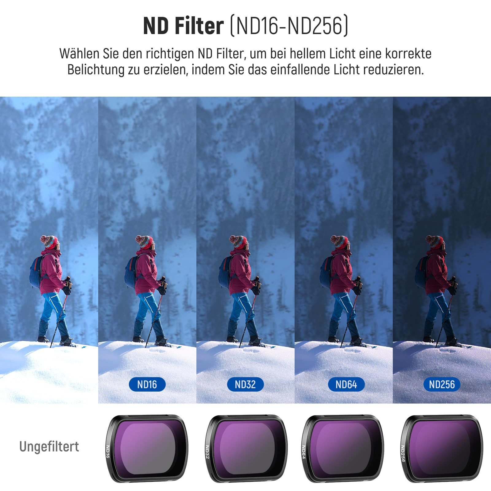 Neewer 6er Pack Magnetisches Filter Set für DJI Osmo Pocket 3 / Pocket 4 Foto-Filter-Sets (CPL+UV+ND16+ND32+ND64+ND256 HD Linse Filter Sets) – Bild 4 von 5