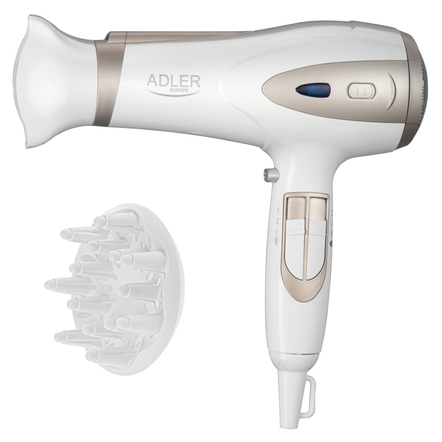 Adler Haartrockner AD 2248 2400 W mit 3 Temperaturstufen, in Champagnerweiß