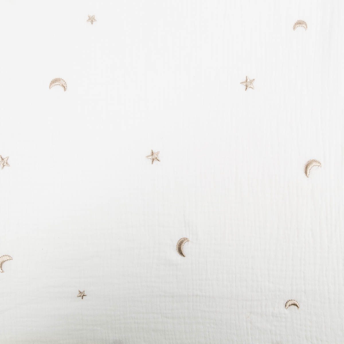 SCHÖNER LEBEN. Stoff Musselin Meterware Double Gauze STARS Stickerei Sterne Mond weiß 135cm, allergikergeeignet,bestickt,atmungsaktiv,pflegeleicht