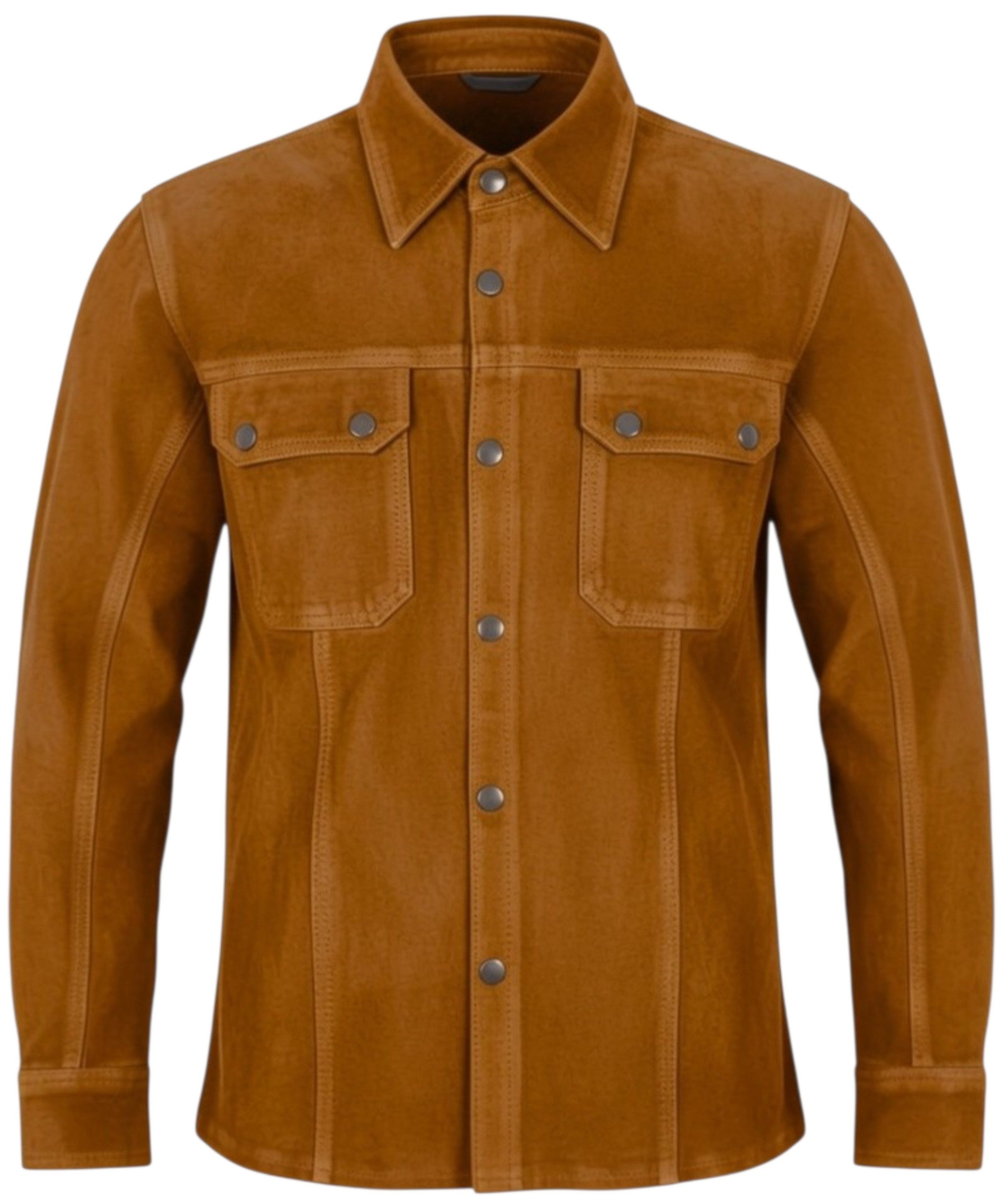 MDM Hemdjacke Herren Wildlederhemd Echtleder Slim Fit Lederhemd (1X Lederhemd Herren) Echtes Wildleder, Slim Fit, Druckknopfverschluss, Hemdjacke