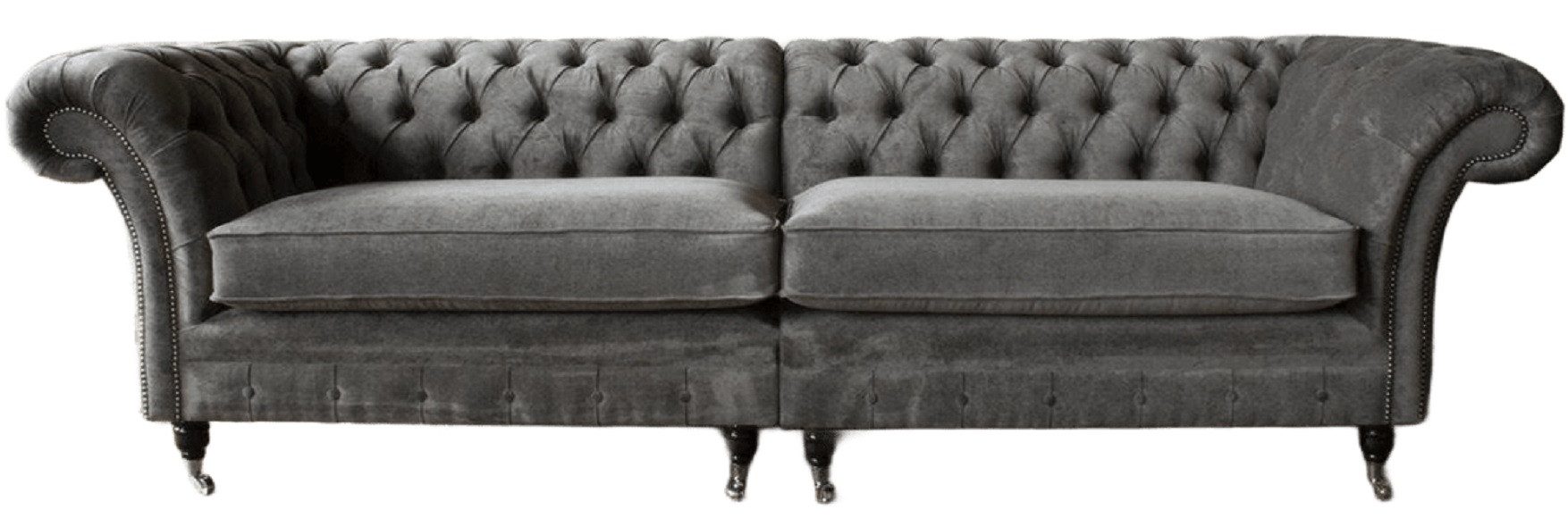 Xlmoebel Chesterfield-Sofa Traditionelles Chesterfield-Sofa für 4 Personen Grau Samt, Hergestellt in Europa