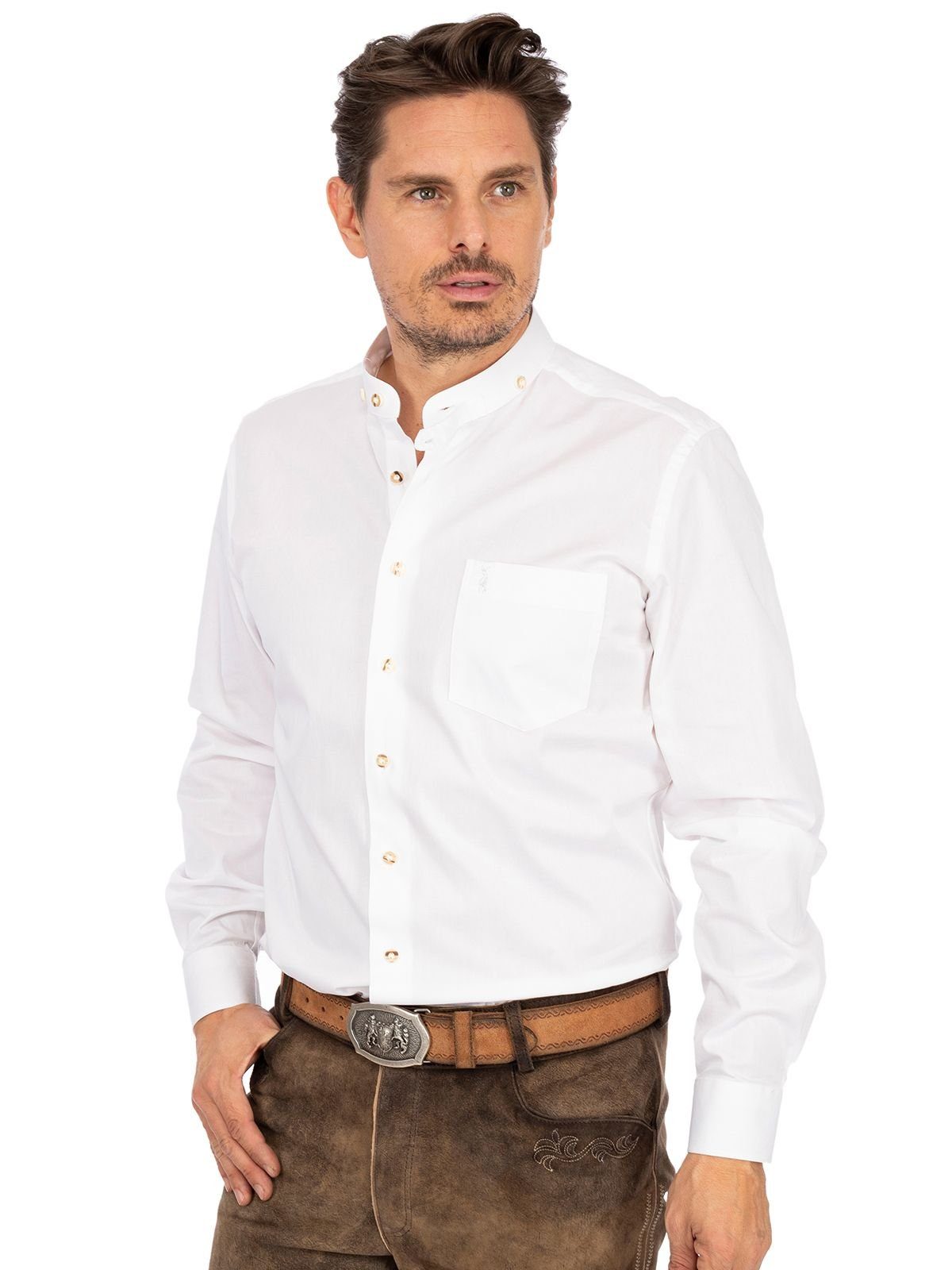 Almsach LF133 Hemd Stehkragen weiß Trachtenhemd Fit) (Slim