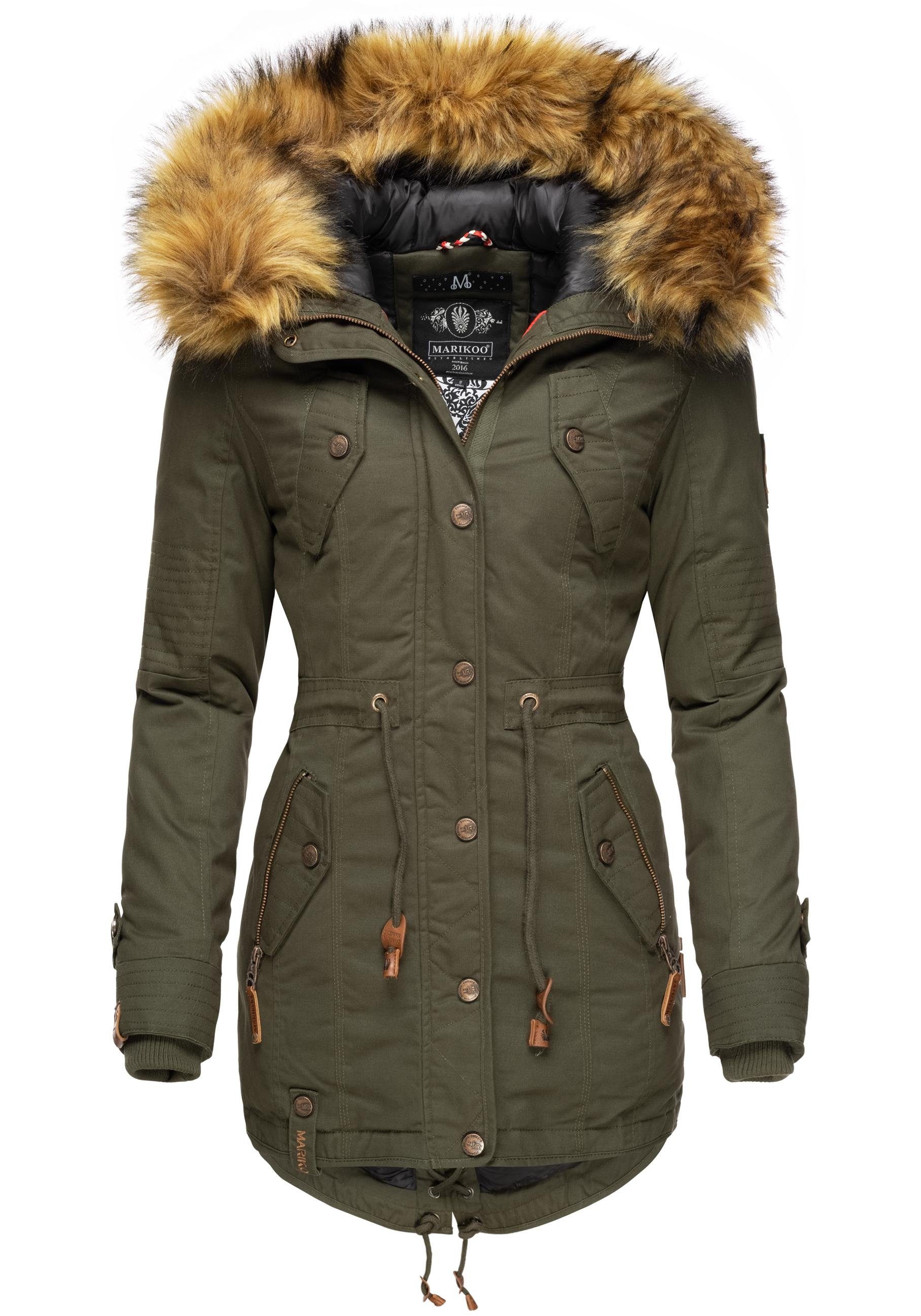 MARIKOO Damen Winterparka La Viva - Mit Abnehmbarer Kunstfell Kapuze