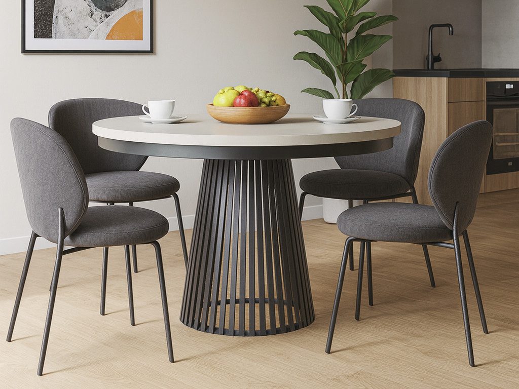 Beautysofa Esstisch Lumi im Loft-Stil, ausziehbar Ø 100–180 cm (hitze- und verfärbung beständig, Metallbeinen), verschiedene Farben