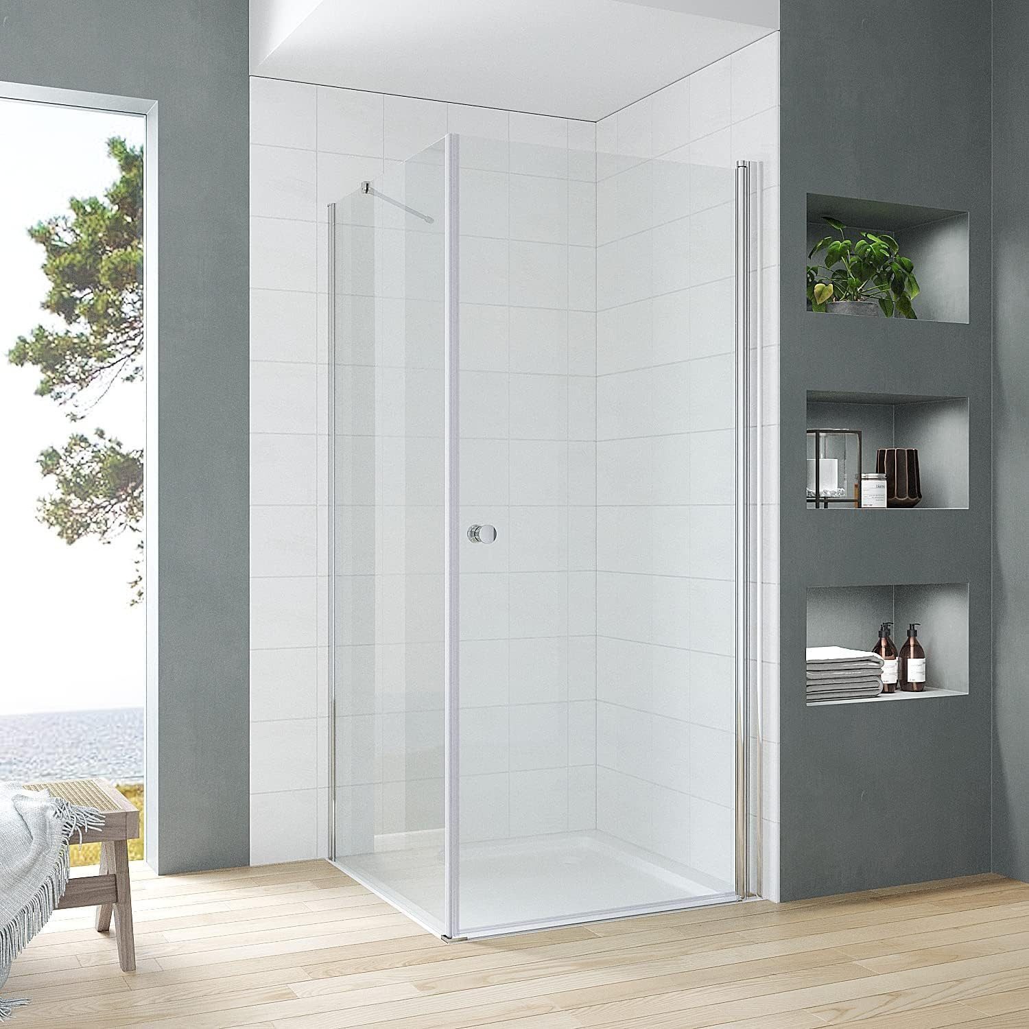 AQUABATOS Eckdusche Eckeinstieg Dusche Duschkabine für Duschwanne mit Drehtür, BxT: 85x80 cm, Einscheibensicherheitsglas, Pendeltür Duschabtrennung Schwingtür Duschwand Duschtür mit Seitenwand Sicherheitsglas, variabler Verstellbereich, barrierefrei einbaubar, mit Hebe-Senk-Mechanismus, links und recht montierbar, Spritzwasserschutz, Höhe: 187 cm