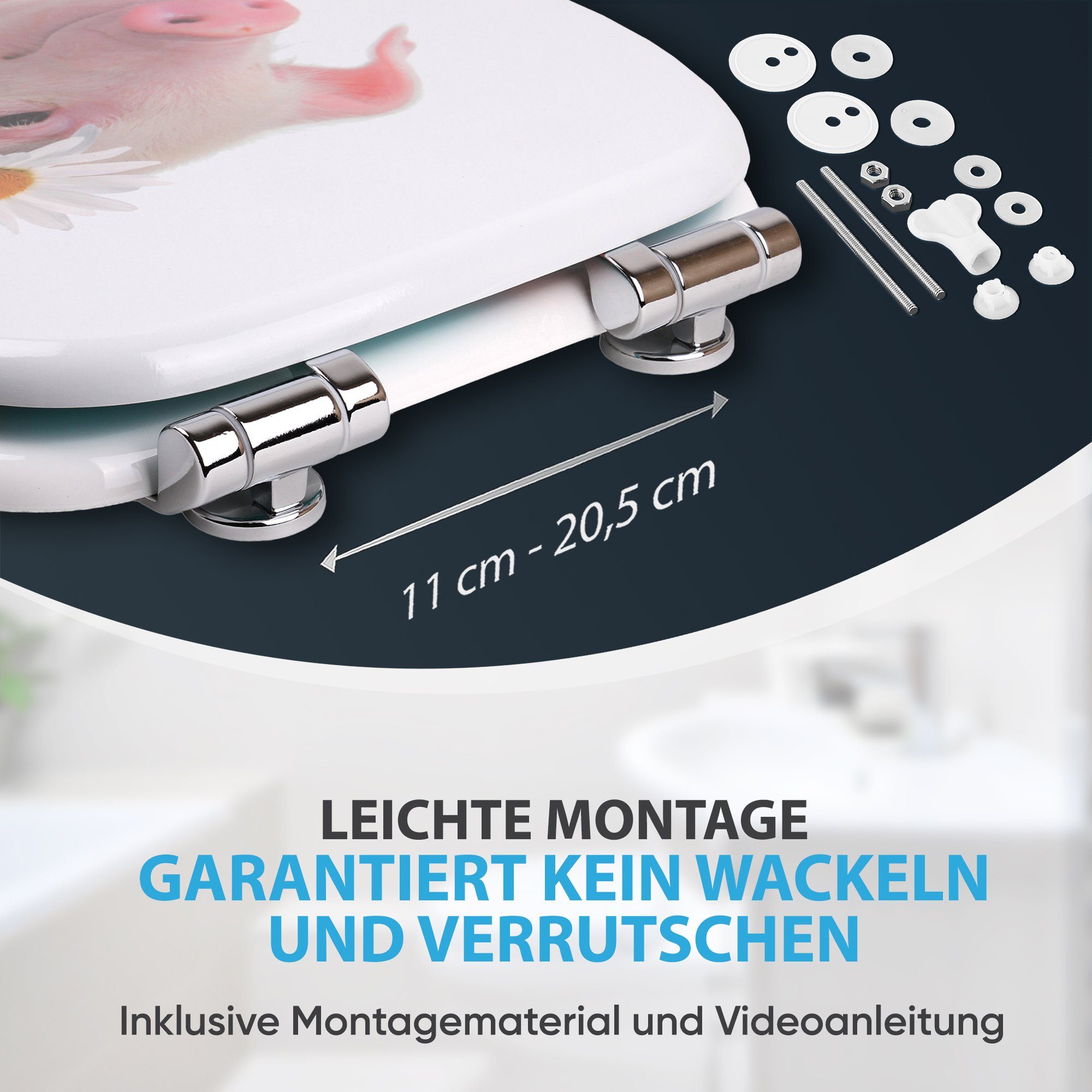 Sanilo WC-Sitz Schwein mit Absenkautomatik, Toilettendeckel direkt vom Hersteller, hochwertig & moderner Klodeckel mit Motiv, universell, leichte Montage – Bild 5 von 5