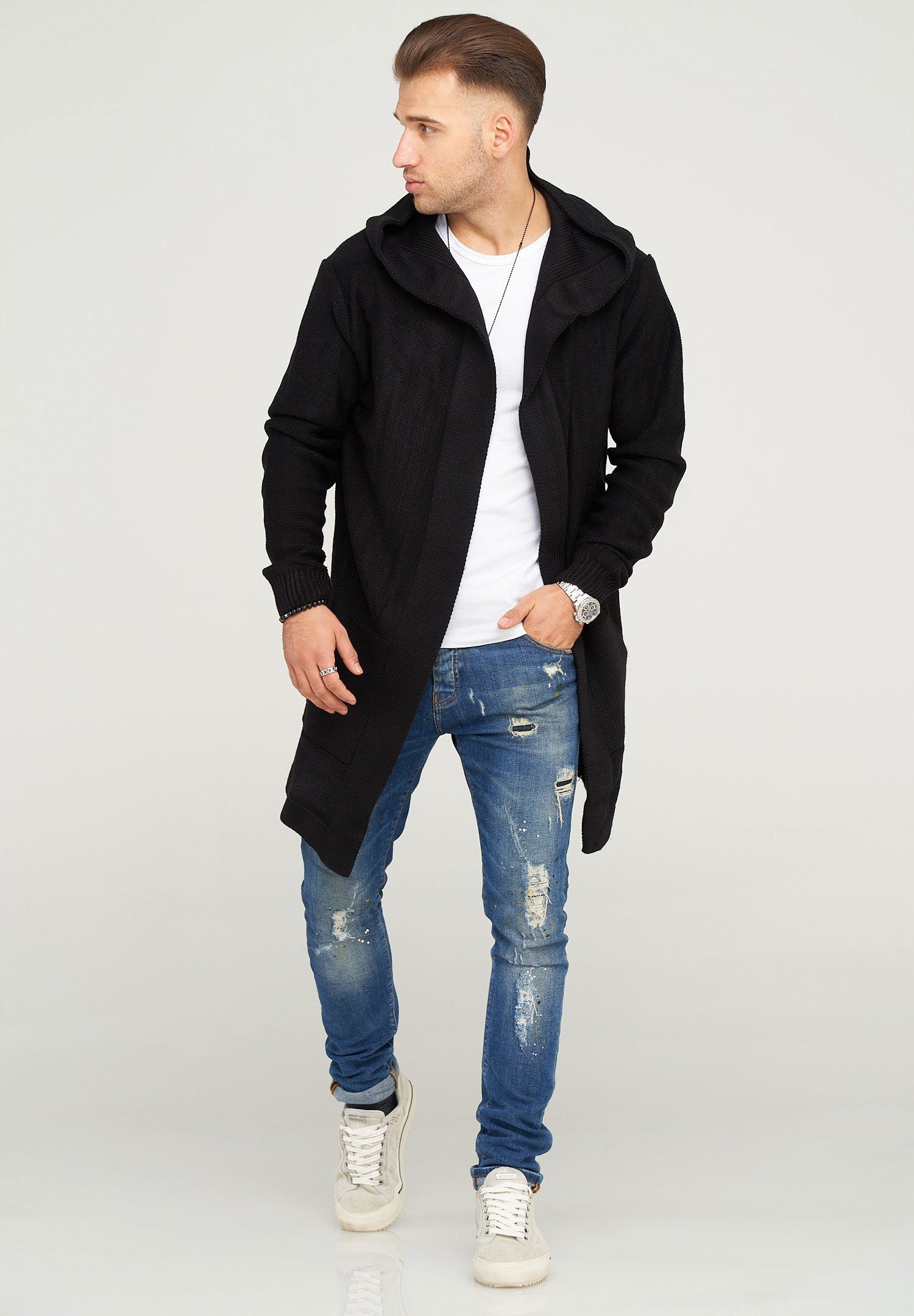 kuscheliger schwarz Strickjacke Kapuze mit JAROMIR behype