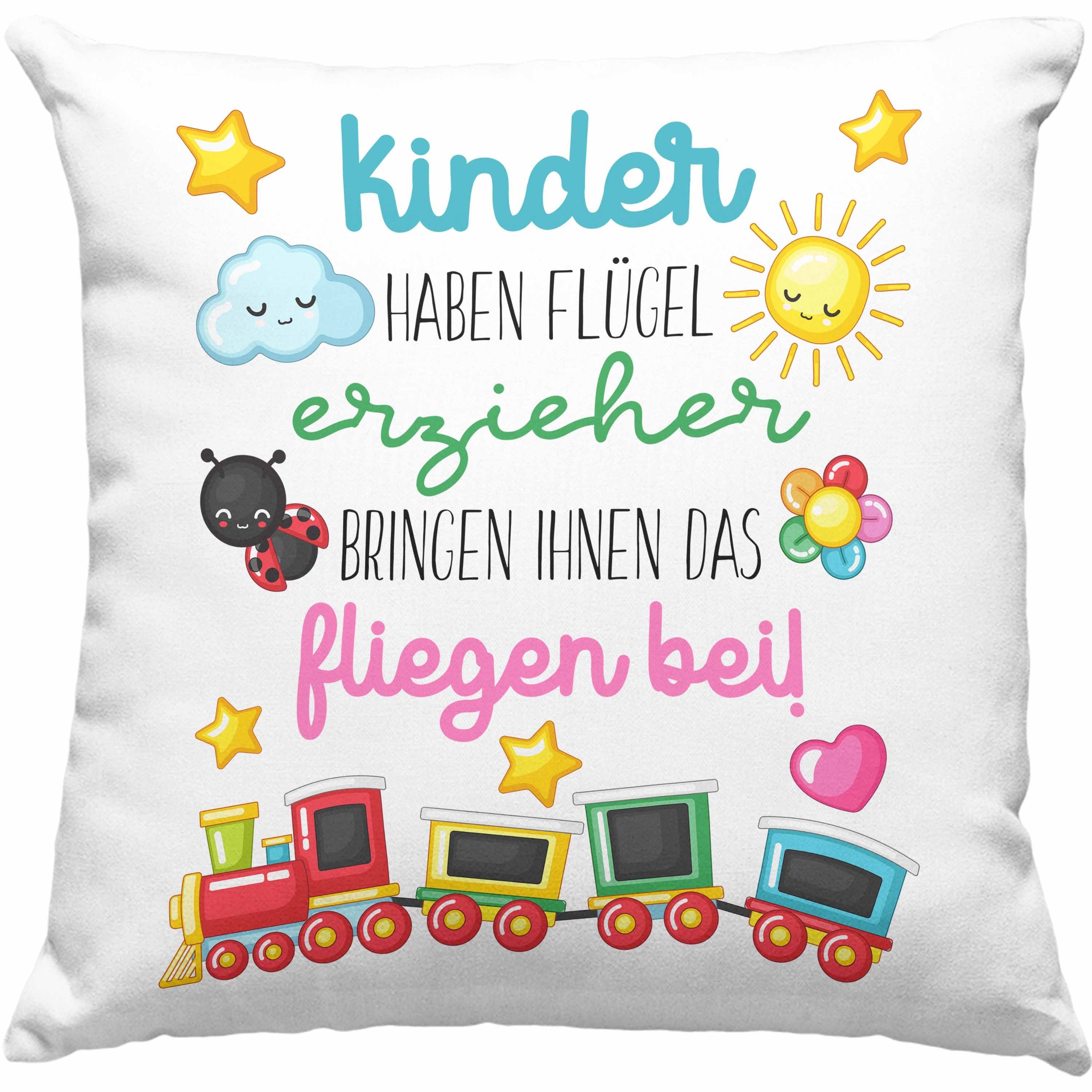 Trendation Kindergärtnerin Kissen Erzieherin mit Beste Dekokissen Trendation Abschiedsgeschenk 40x40 Dankeschön Füllung - Flügel Danke Dekokissen Spruch Geschenk Grün