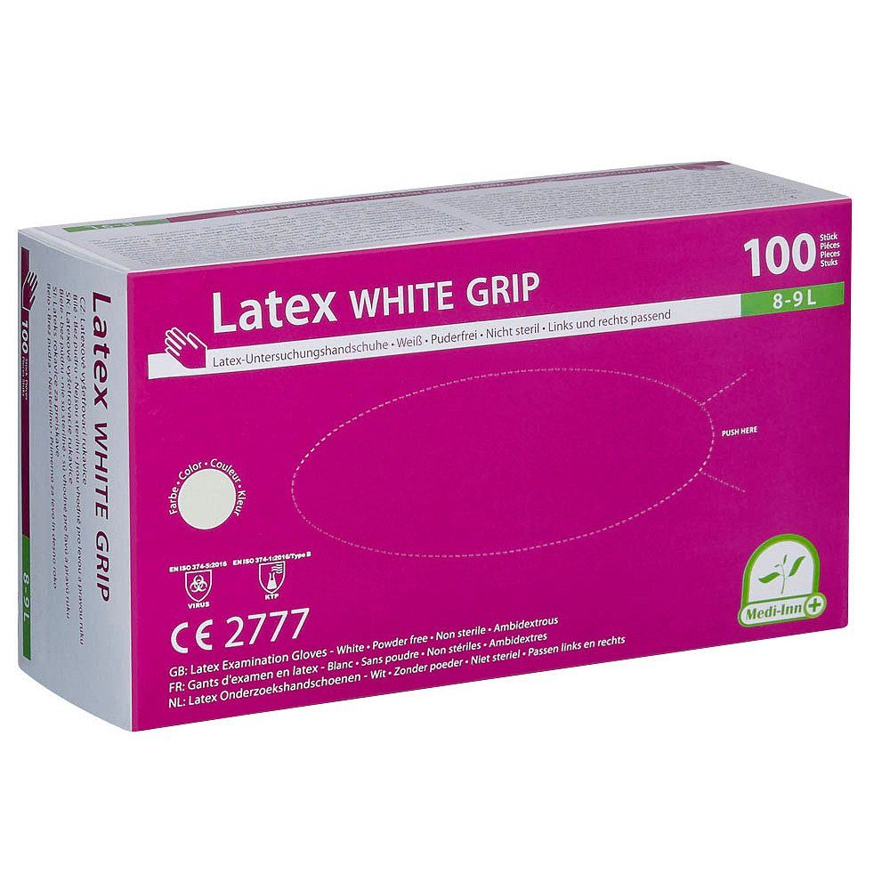 PAPSTAR Latexhandschuhe 100er Pack Latexhandschuhe WHITE GRIP puderfrei Gr. L