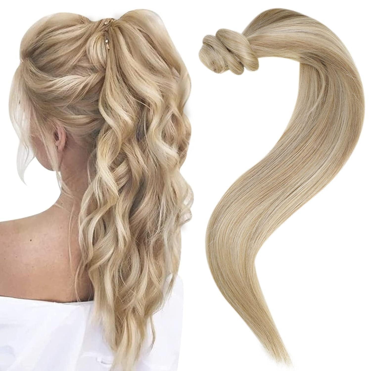 LuxusKollektion Echthaar-Extension Haarverlängerung Pferdeschwanz Echthaar Blond 35 cm 1-27 PY#16P22