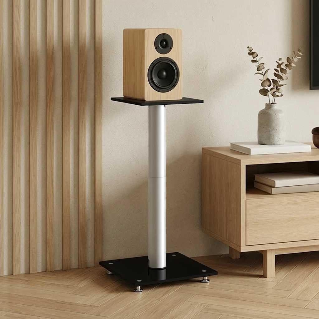 vidaXL Lautsprecherständer Lautsprecher-Ständer 2 Stk. Schwarz & Silbern Hartglas 1 Säule