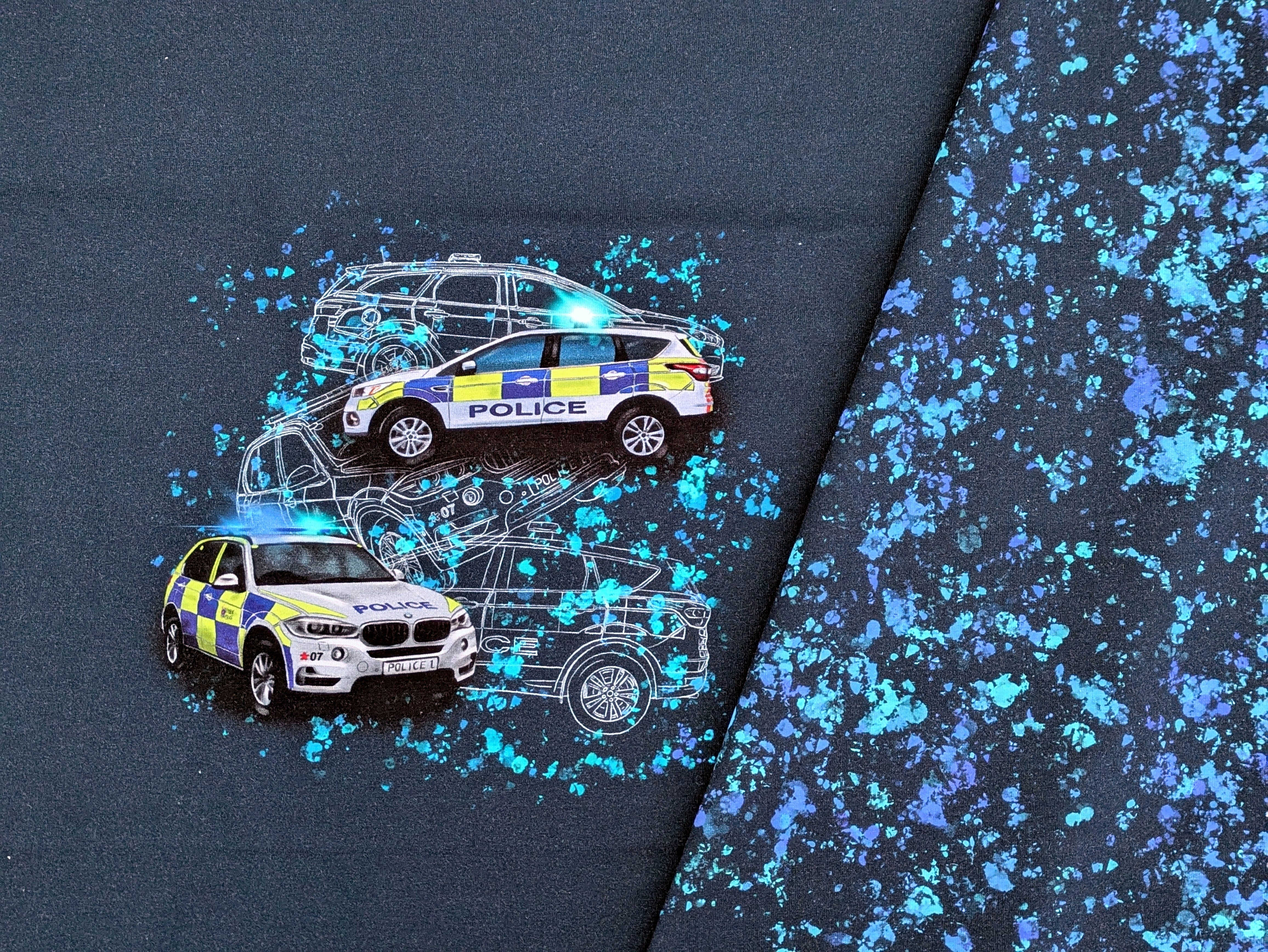 Corileo Stoff EP Bio Baumwolljersey Panel Polizei Verkehr Blau ca.65 x 165 cm