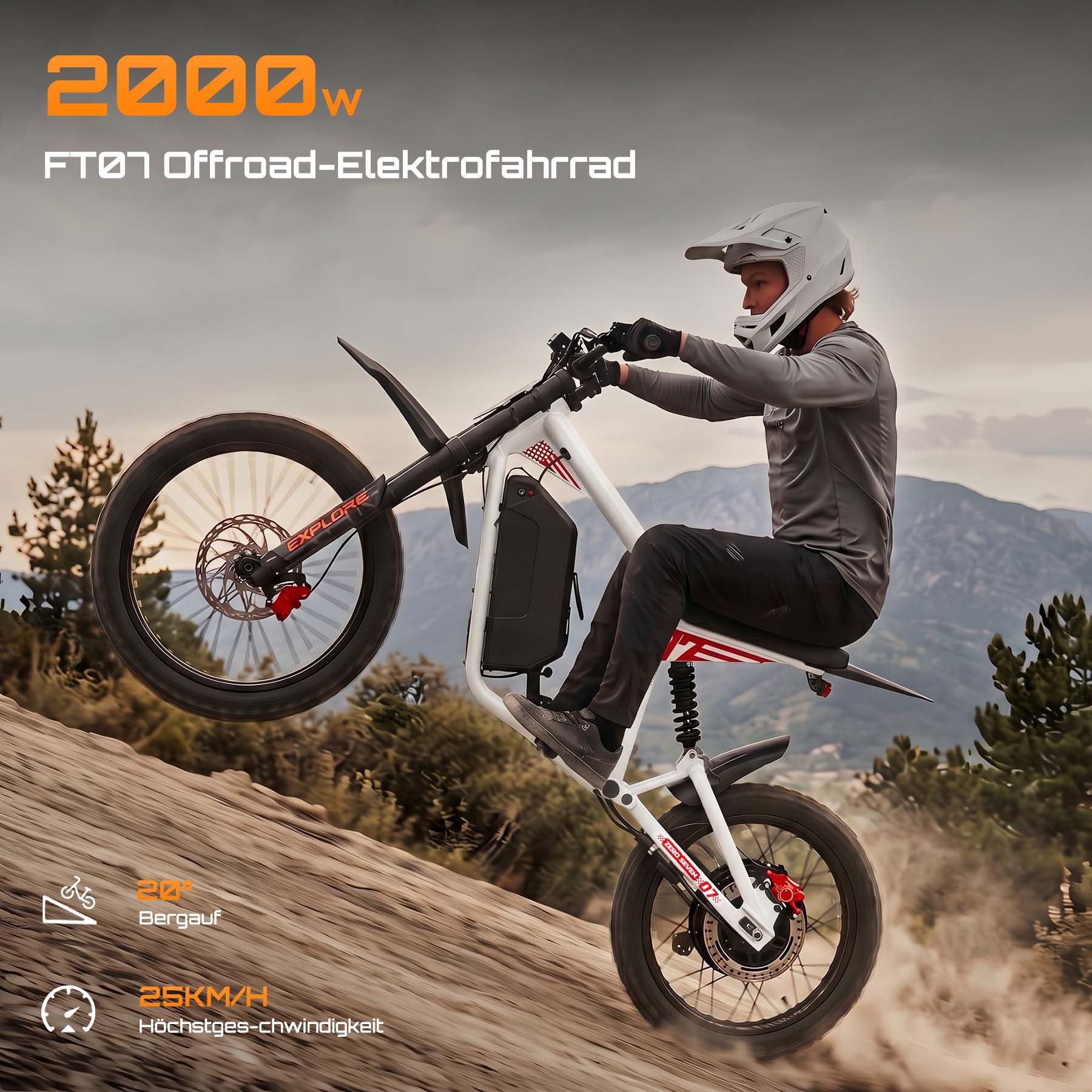 Vankel E-Motorroller FT07 E Scooter mit Sitz Offroad Erwachsene, 2000 W 60 V 25 Ah, 68 km/h, 68 km/h, Keine Straßenzulassung: ausschließlich auf Privatgelände verwenden