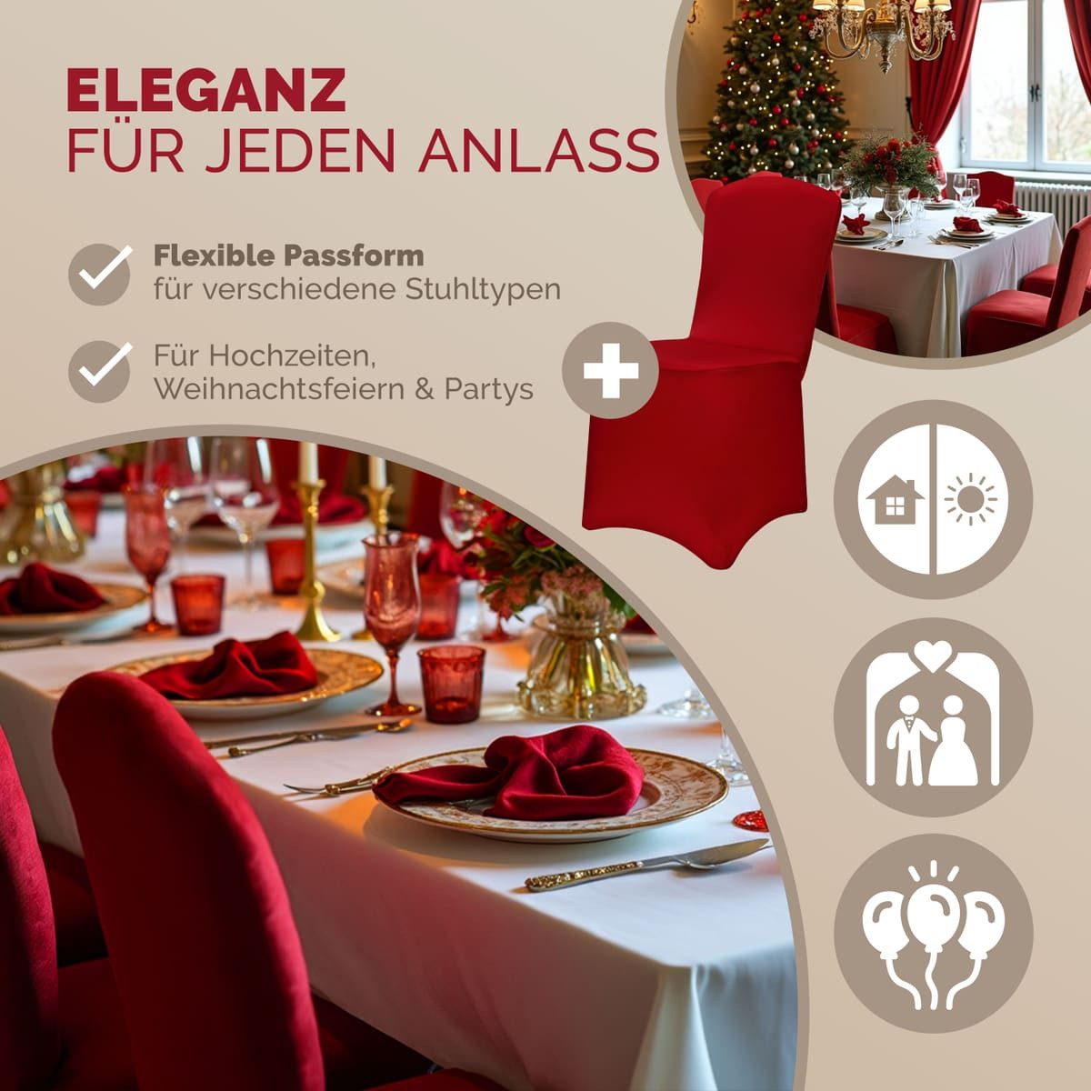 Detex Stuhlhusse, 4er Set Stretch Hussen Rot Weihnachten Überzüge günstig online kaufen