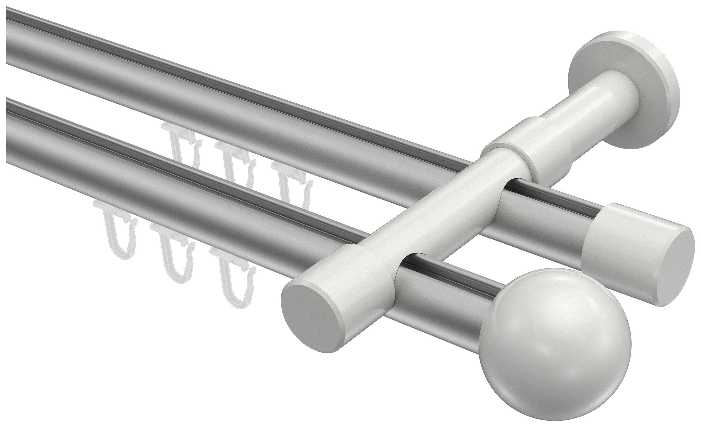 INTERDECO Innenlaufschiene Prestige Luino, Ø 20 mm, 2-läufig, Fixmaß, kürzbar, Wandmontage, Aluminium, Silbergrau / Weiß / Bicolor