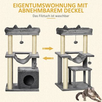 PawHut Kratzbaum mit Hängematte Kletterbaum Katzenkratzbaum Plüsch Sisal Grau, 48L x 48B x 90H cm