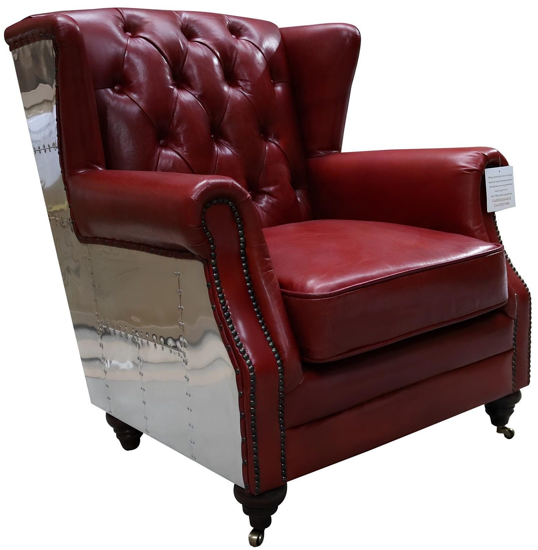 JVmoebel Ohrensessel Vintage Chesterfield Ohrensessel aus rotem Echtleder mit Knopfdesign, Made in Europa