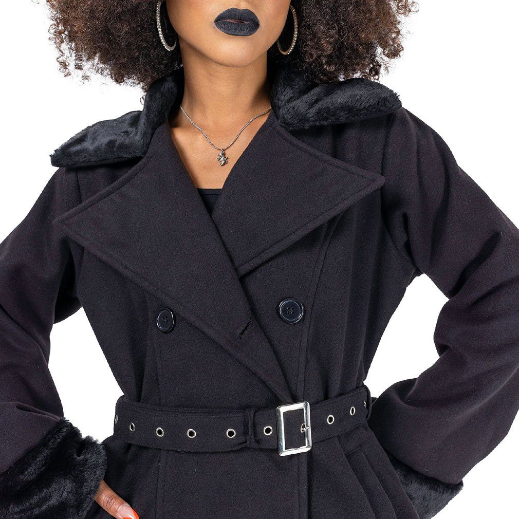 Rockabella Wintermantel Nesta Retro Vintage Rockabilly Schnalle Kunstfell – Bild 3 von 4