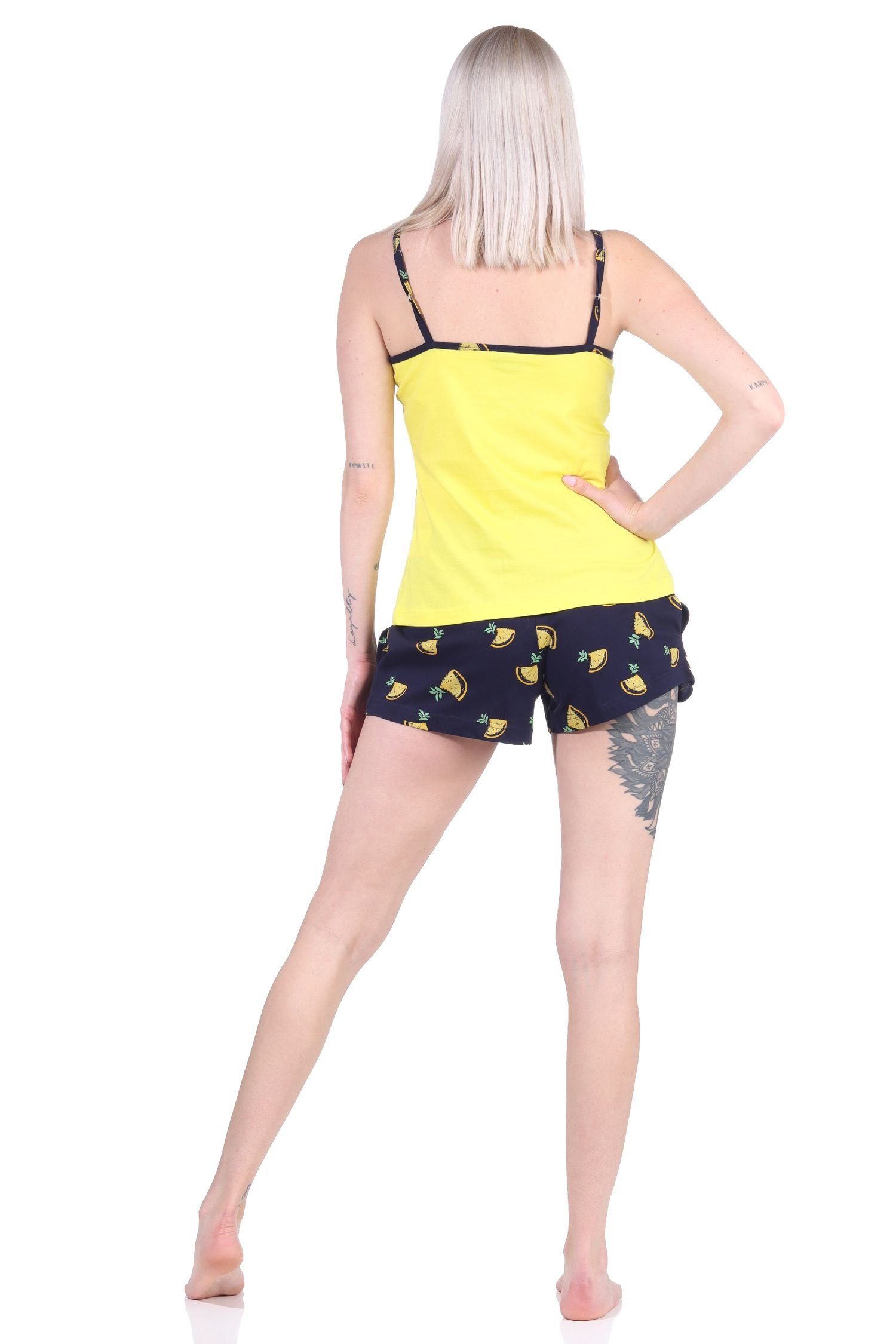 Schlafanzug ärmelloser Shorty Damen Zitronen gelb Motiv Süsser Normann mit Pyjama Pyjama