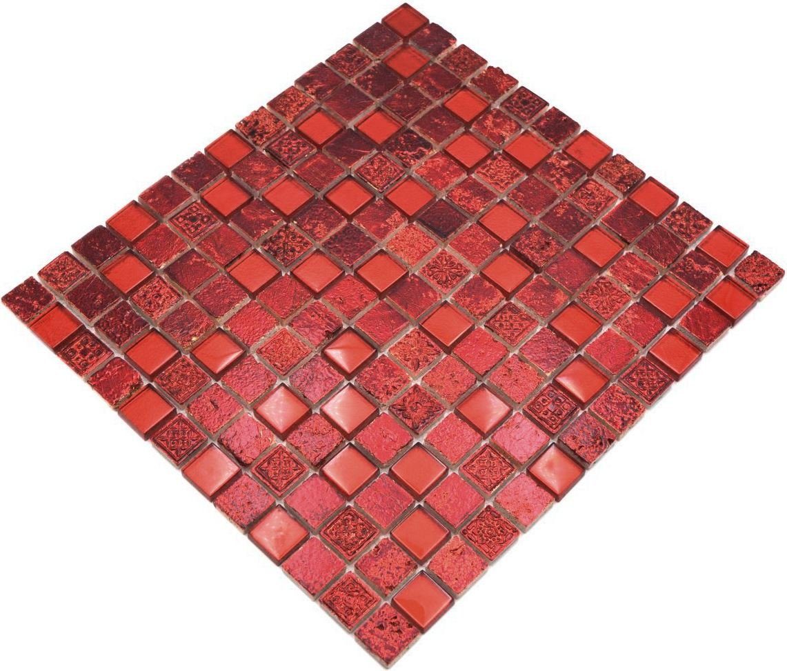 Mosani Mosaikfliesen Kunststein Rustikal Mosaikfliese Glasmosaik Resin dunkelrot