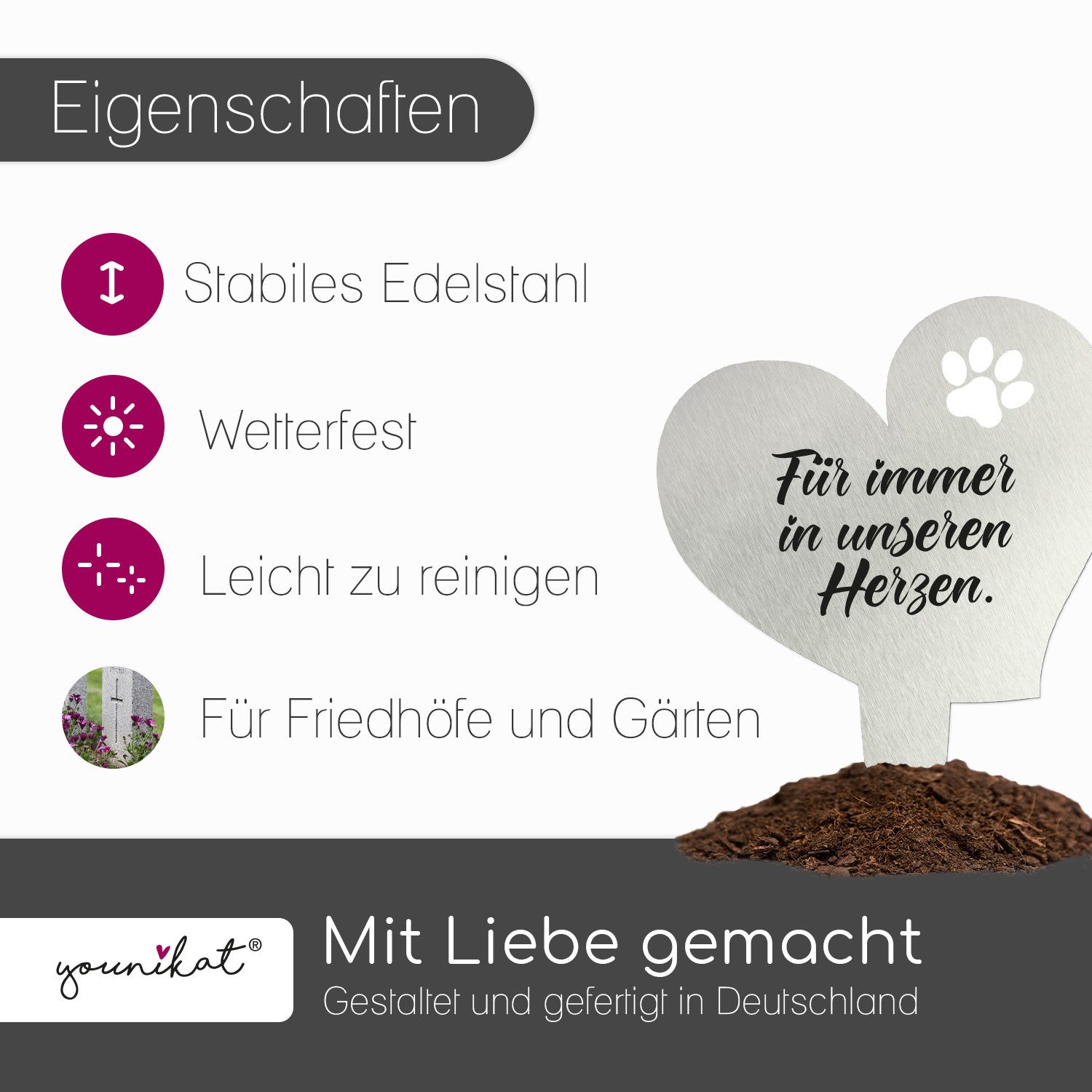 younikat Dekofigur Grabstecker aus Edelstahl I Grabschmuck Herz 17 cm I you0082 – Bild 3 von 5