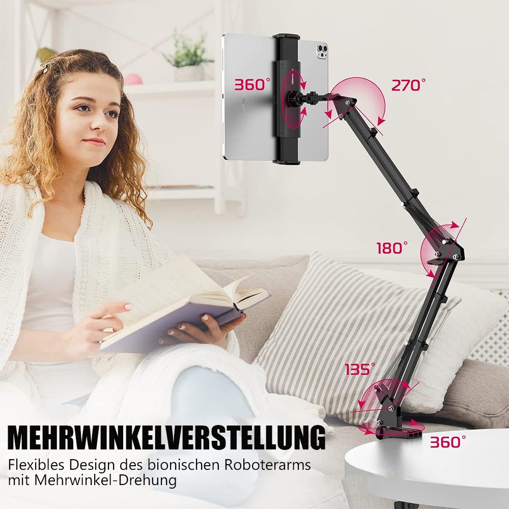 TUWENA Tablet-Halterung Tablet Halterung für Bett & Schreibtisch, Einstellbar Lang Arm Ständer, (Für iPad, Tablets, Telefone oder Andere Geräte mit 4 bis 12,9 Z – Bild 4 von 5