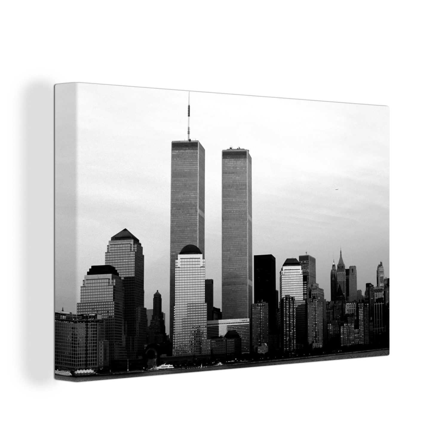OneMillionCanvasses® Leinwandbild Die beiden Wolkenkratzer des World Trade Center in New York - schwarz, (1 St), Wandbild Leinwandbilder, Aufhängefertig, Wanddeko, 30x20 cm