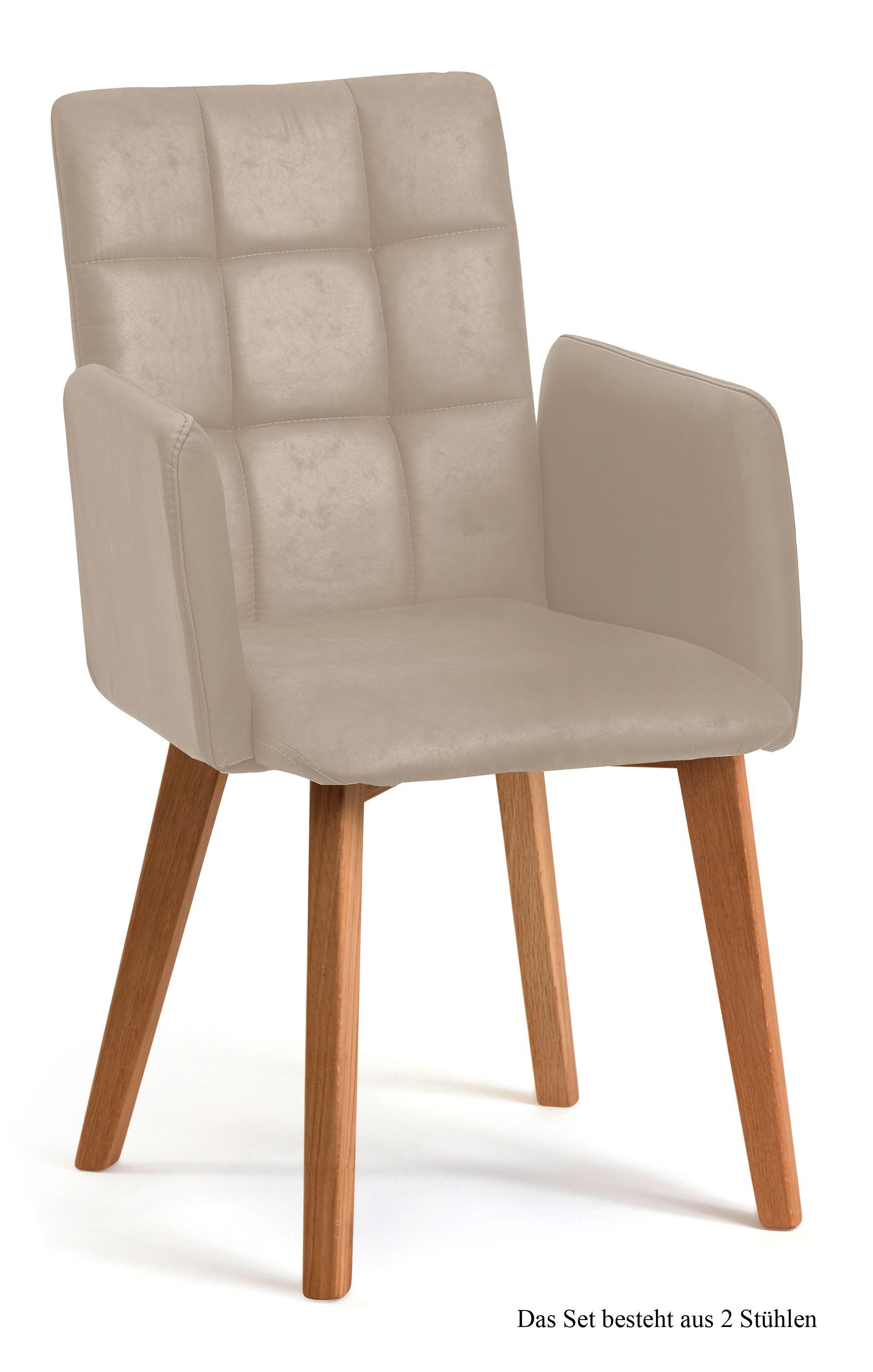 58 aufm Kessel Esszimmerstuhl Armlehnstuhl (2er-Set) Dareia 52x91x60 Eiche geölt/Natur (Lieferung bis Verwendungsstelle, 2 St), Stabiles Gestell aus Massivholz pflegeleichter Bezug aus Microfaser