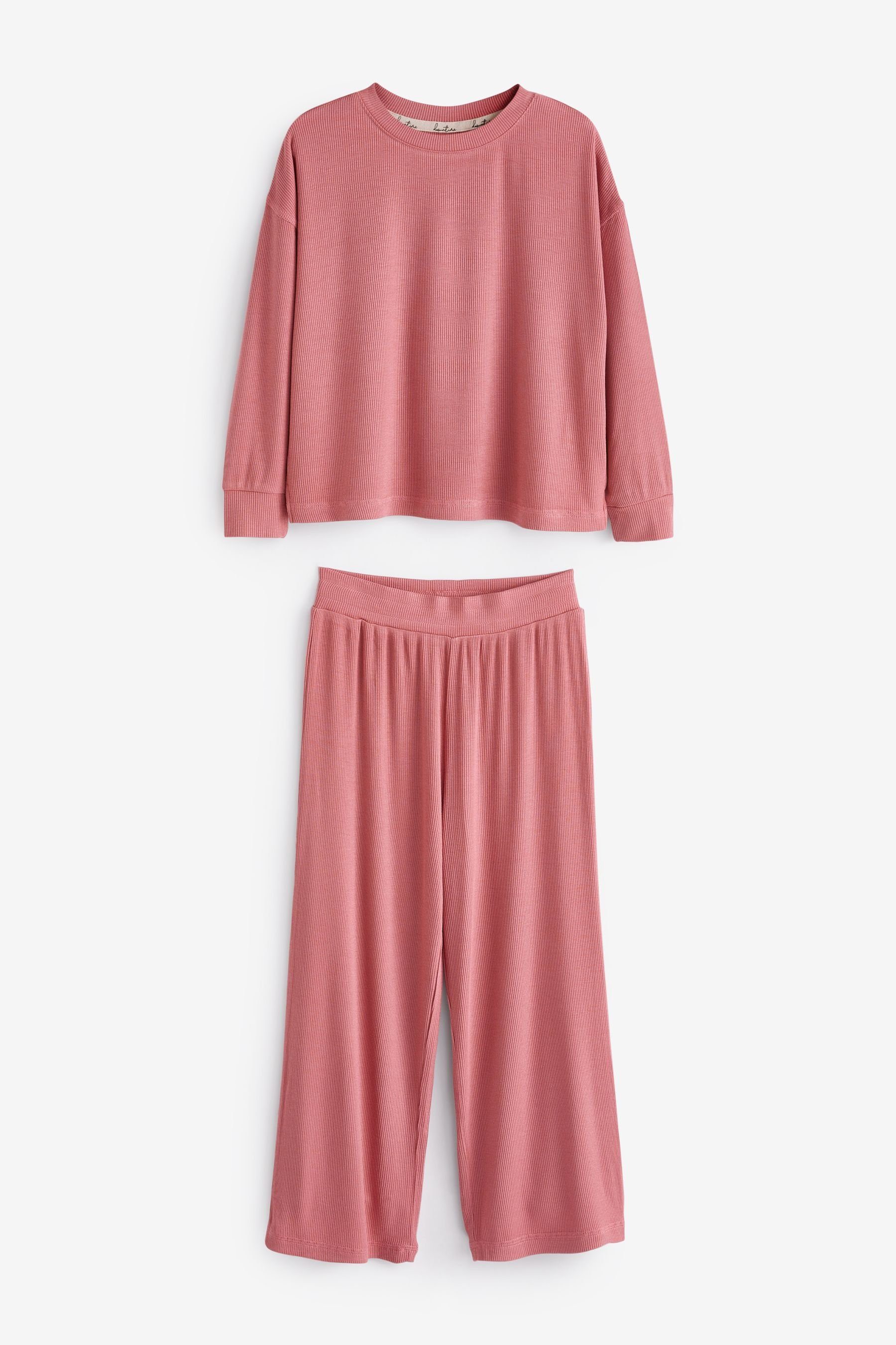 Next Pyjama Gerippter Pyjama mit weitem Bein (2 tlg) Pink