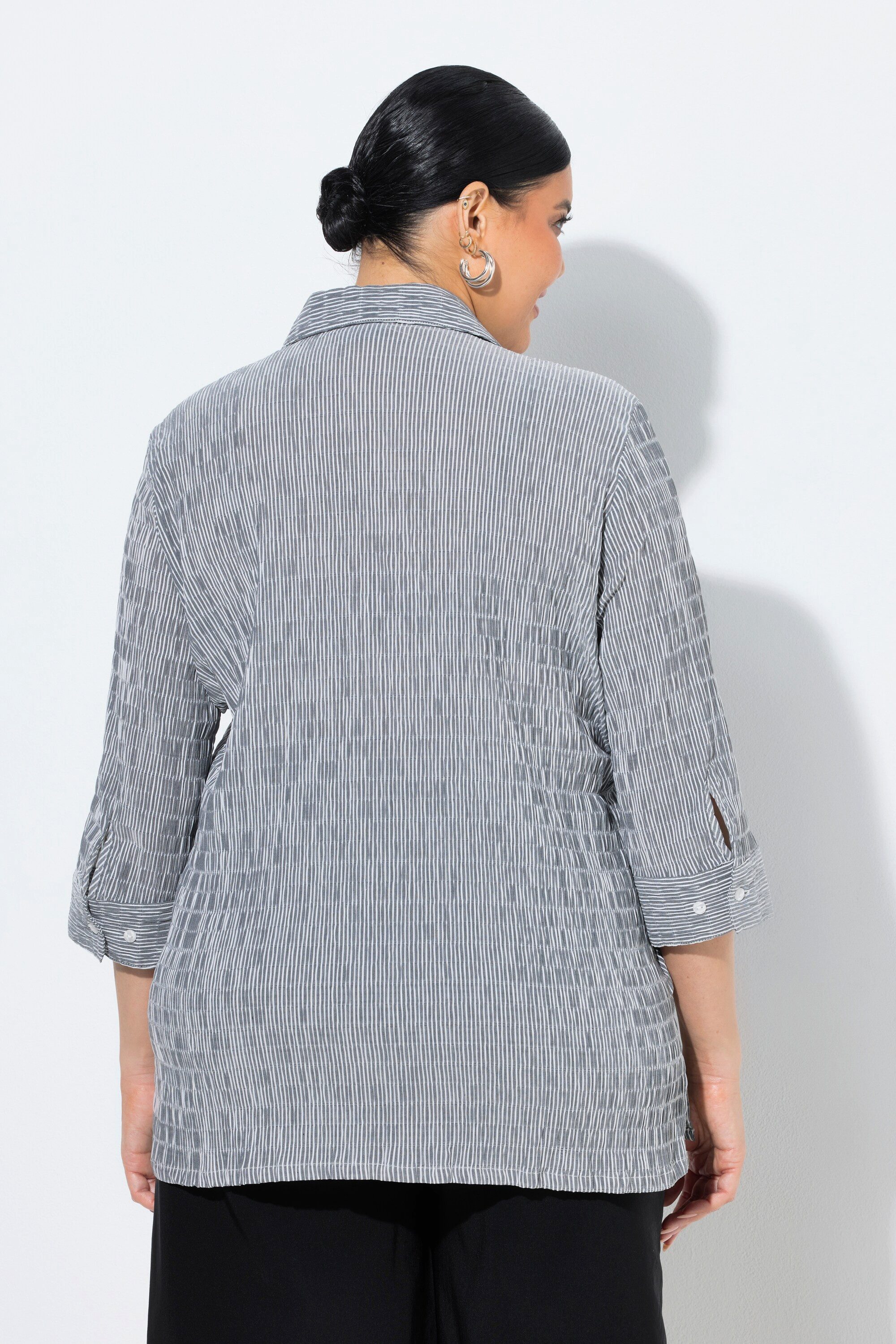 Ulla Popken Hemdbluse Bubble-Bluse Streifen Hemdkragen 3/4-Arm