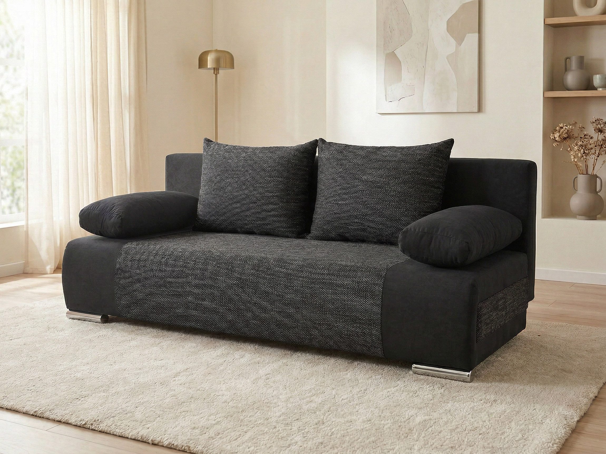 Sofnet Schlafsofa Naki, mit Schlaffunktion und Bettkasten, Bettsofa mit Chromfüße, Schlafcouch, Sofagarnitur