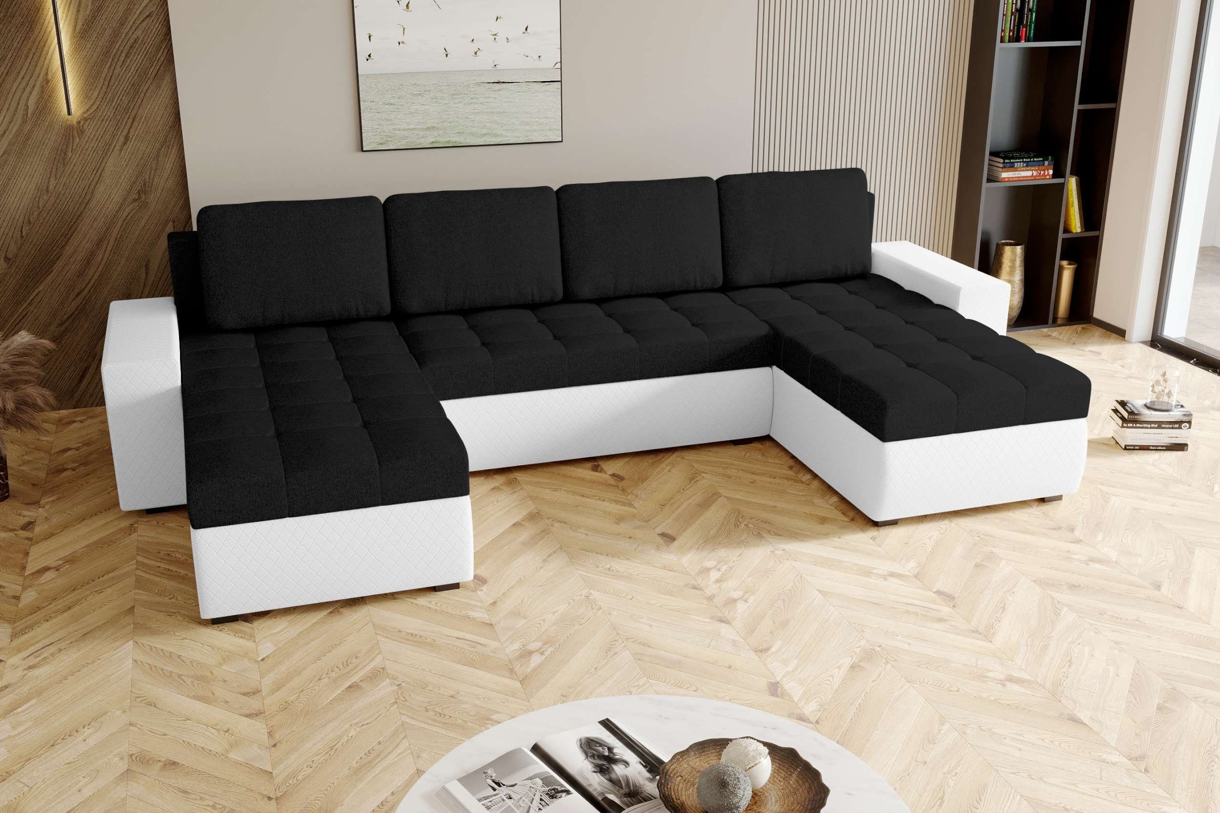 Stylefy Wohnlandschaft Amelia, U-Form, Sofa, Modern Eckcouch, Bettfunktion, mit Sitzkomfort, Bettkasten, Design mit