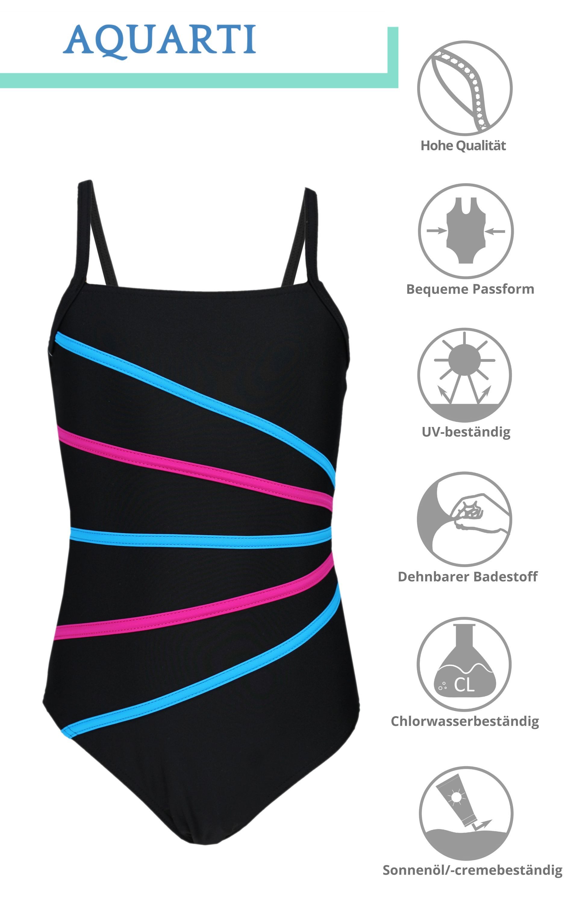 Aquarti Badeanzug Aquarti Mädchen Badeanzug mit Spaghettiträgern Streifen