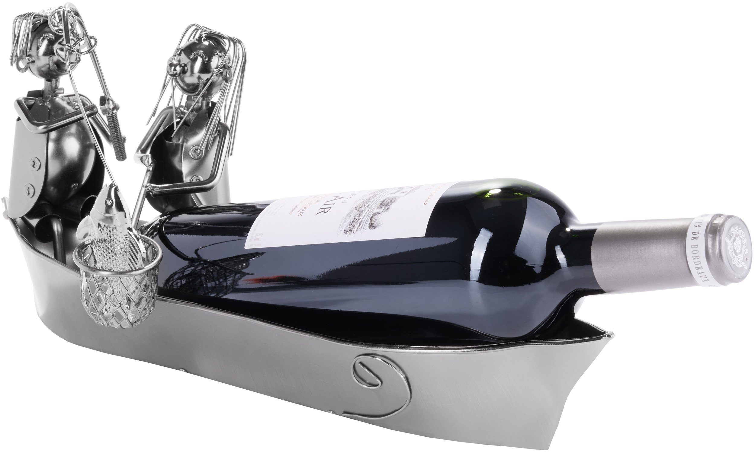 BRUBAKER Weinflaschenhalter Fischerpaar auf einem Boot, (inklusive Grußkarte), Metall Skulptur, romantisches Geschenk