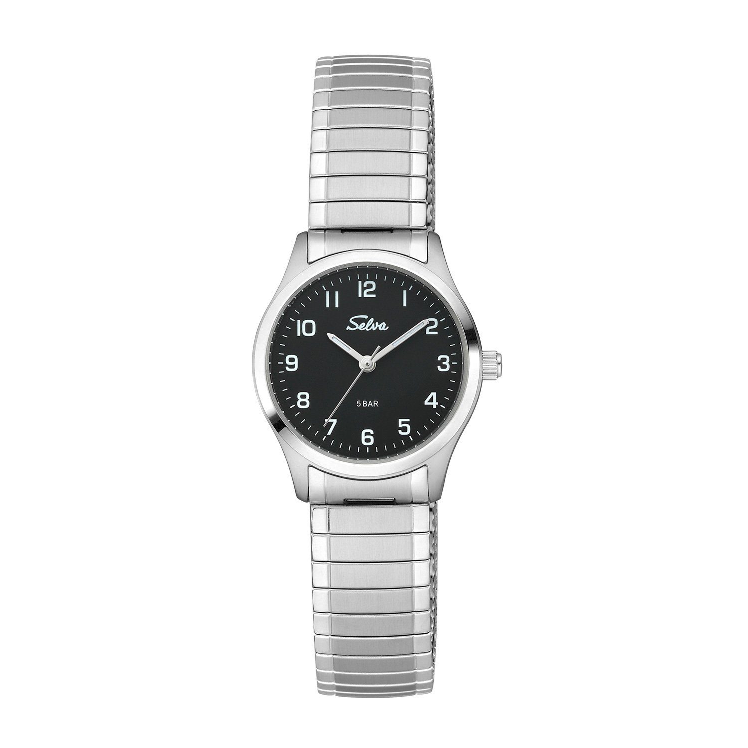 Quarzuhr SELVA Quarz-Armbanduhr mit Zugband Zifferblatt schwarz Ø 27mm
