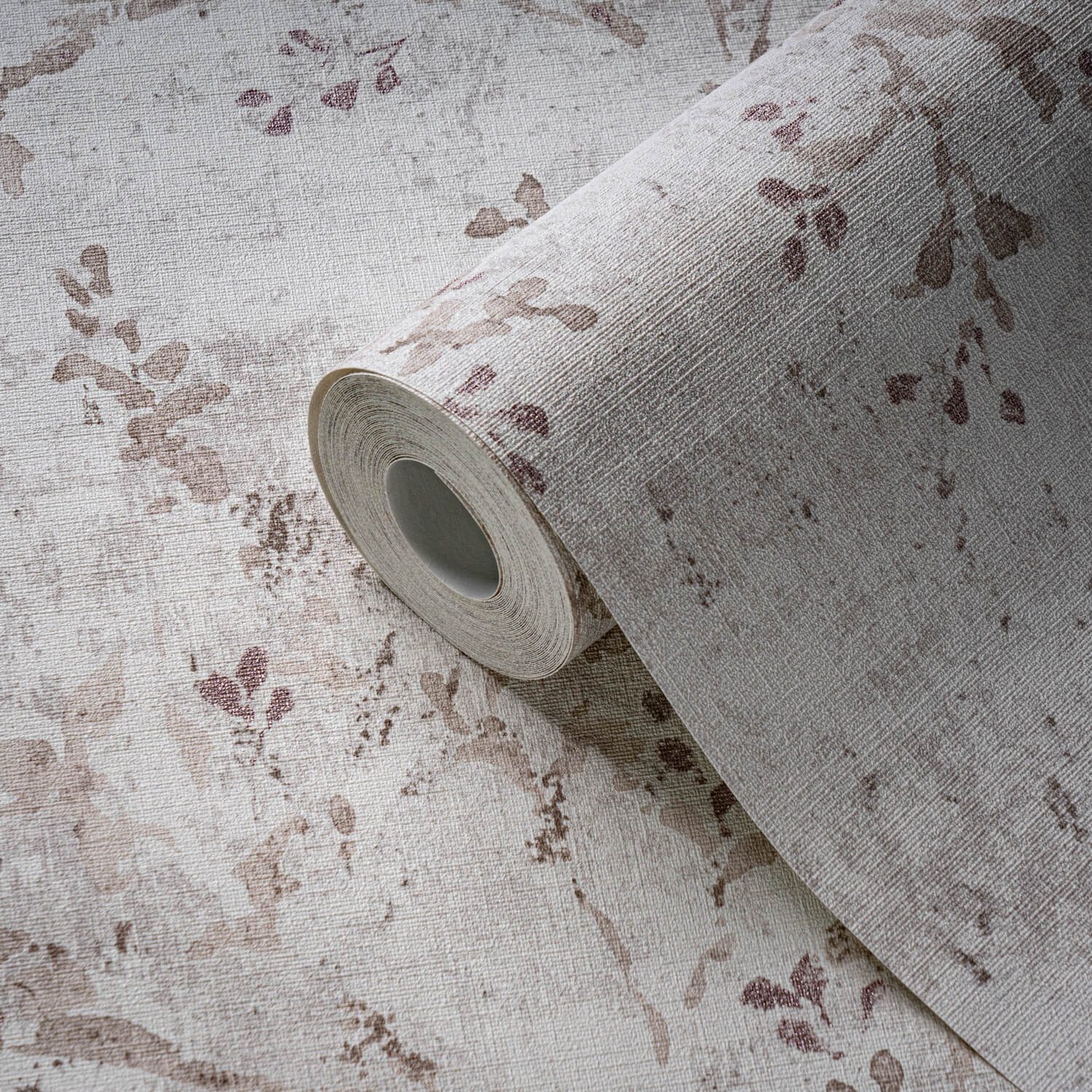 Profhome Vliestapete 396503-GU Landhaus Tapete matt grau beige lila 5,33 m2, leicht strukturiert, matt, (1 Rolle, 5.33 qm), heißgeprägte Vliestapete in grau