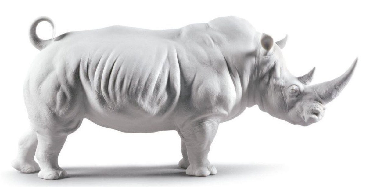 cm Spanischen Casa Porzellanfigur - Padrino x Mattweiß Skulptur Padrino Dekofigur Luxus Feinstem 45 Nashorn aus Casa 22 H. Porzellan