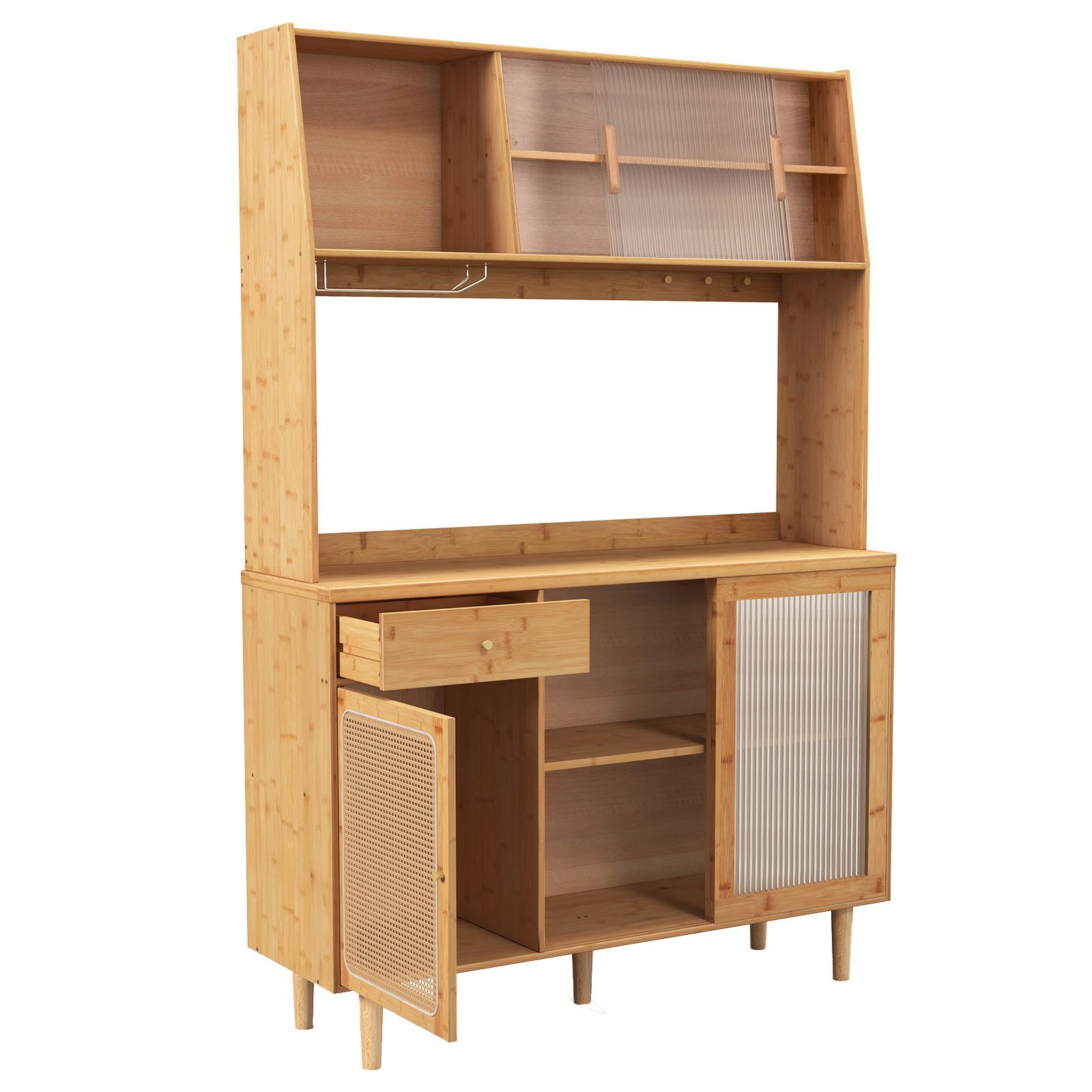 KOMFOTTEU Küchenbuffet Buffetschrank Hochschrank aus Bambus, günstig online kaufen