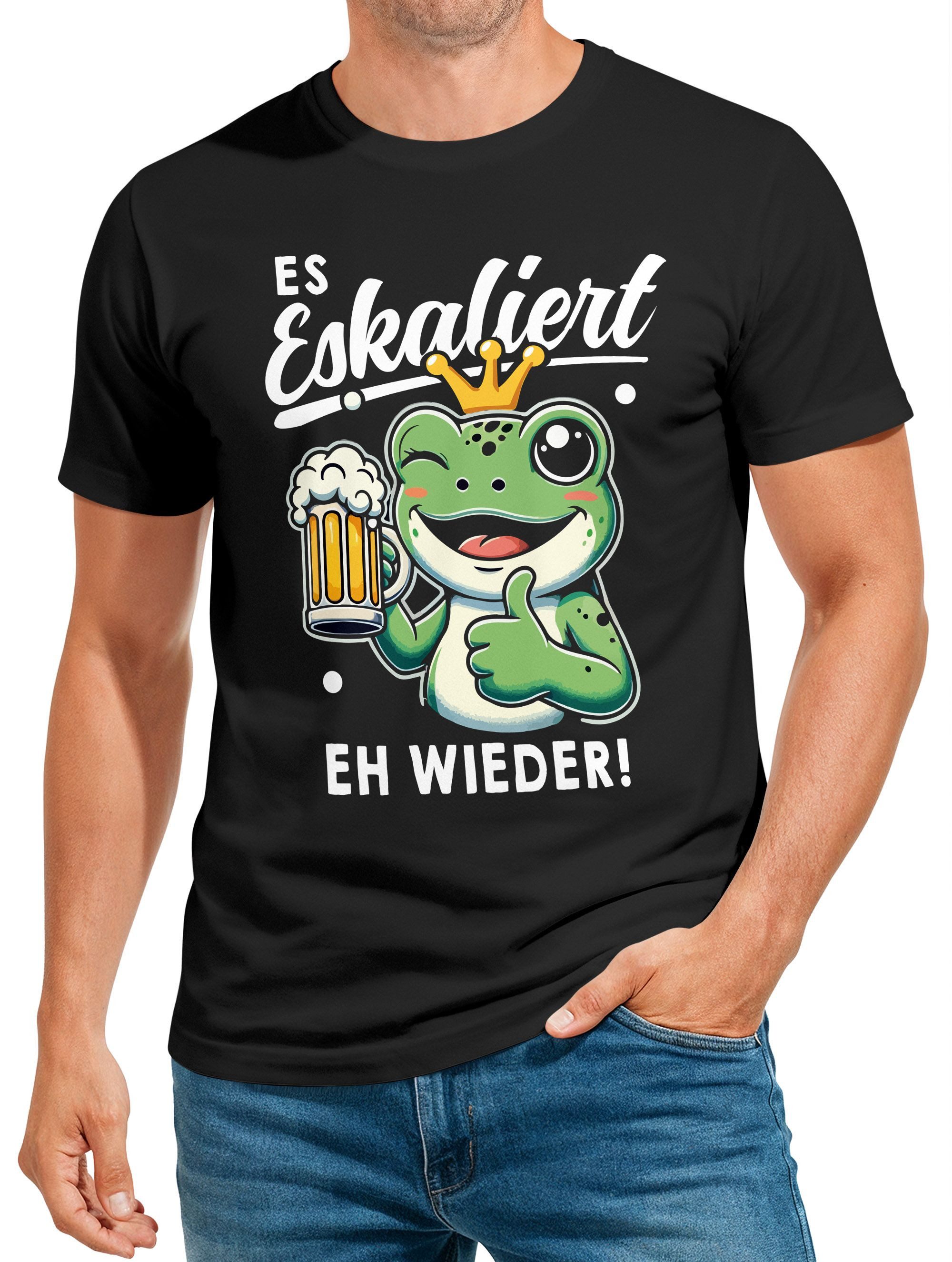 Print-Shirt Herren T-Shirt Fasching Karneval Party Es eskaliert eh Spruch Lustig