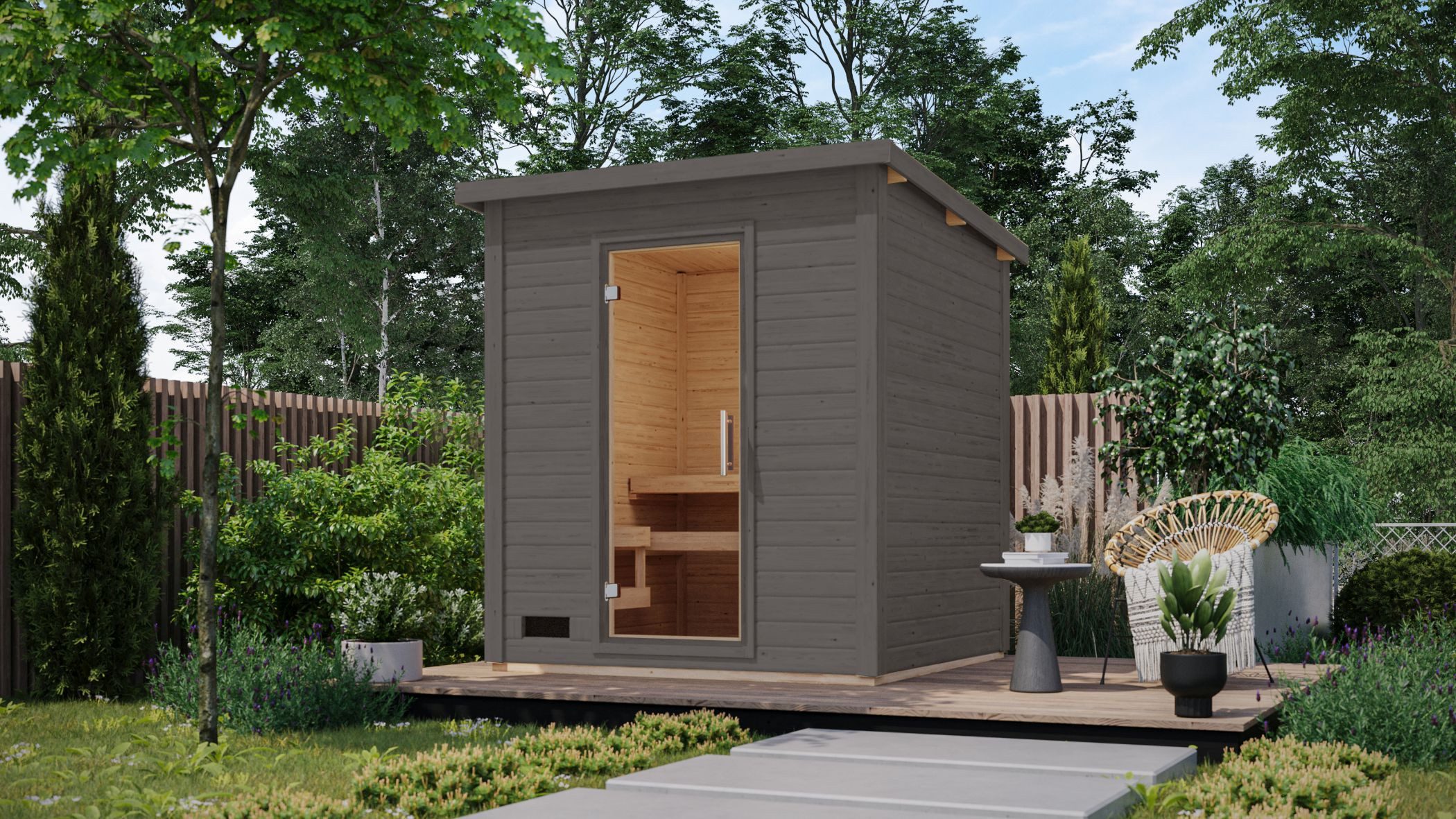 CHILLROI Saunahaus Außensauna Kaapi 3 Gartensauna, Außensauna, 38 mm, nordische Fichte