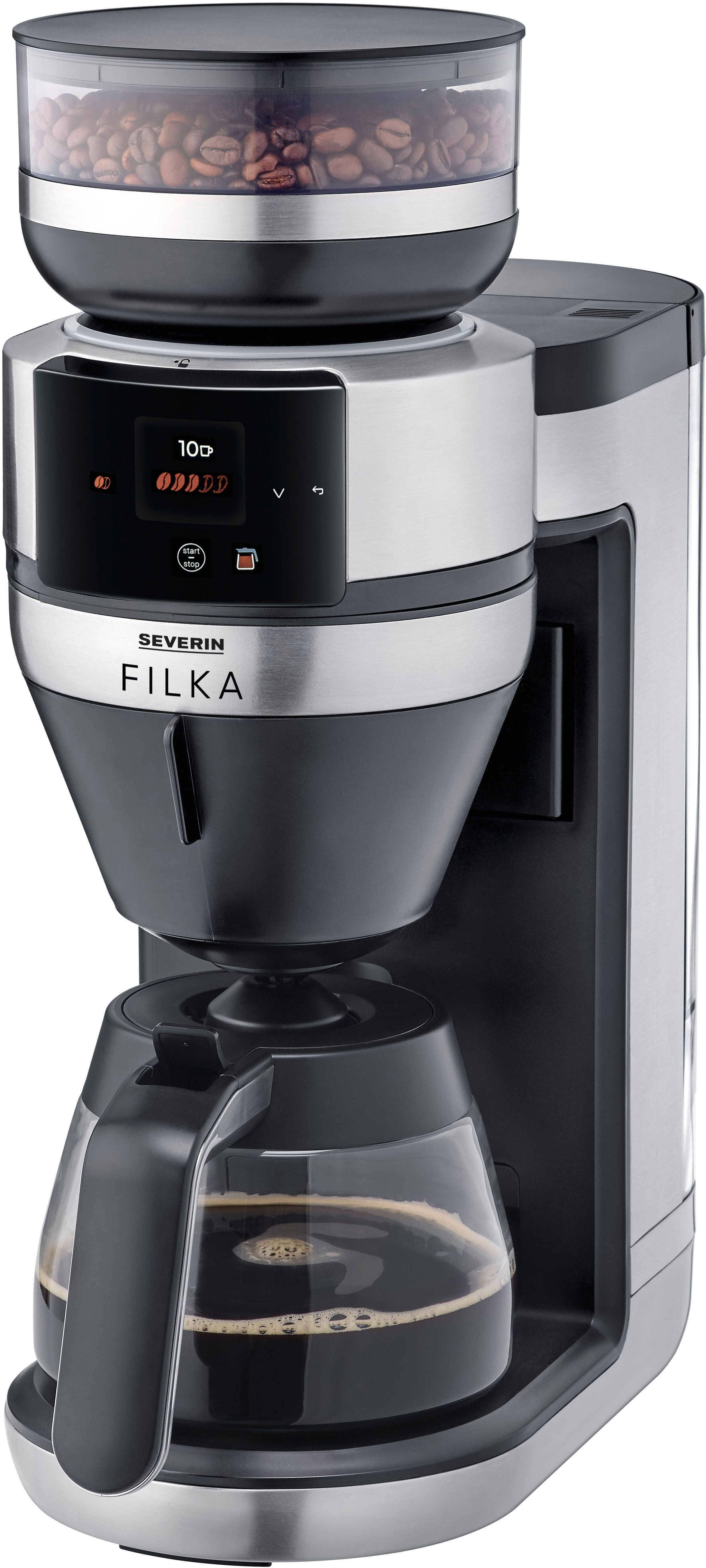Severin Kaffeemaschine mit Mahlwerk KA 4852 FILKA (2. Generation), Filterkaffee-Vollautomat, 1l Kaffeekanne,…