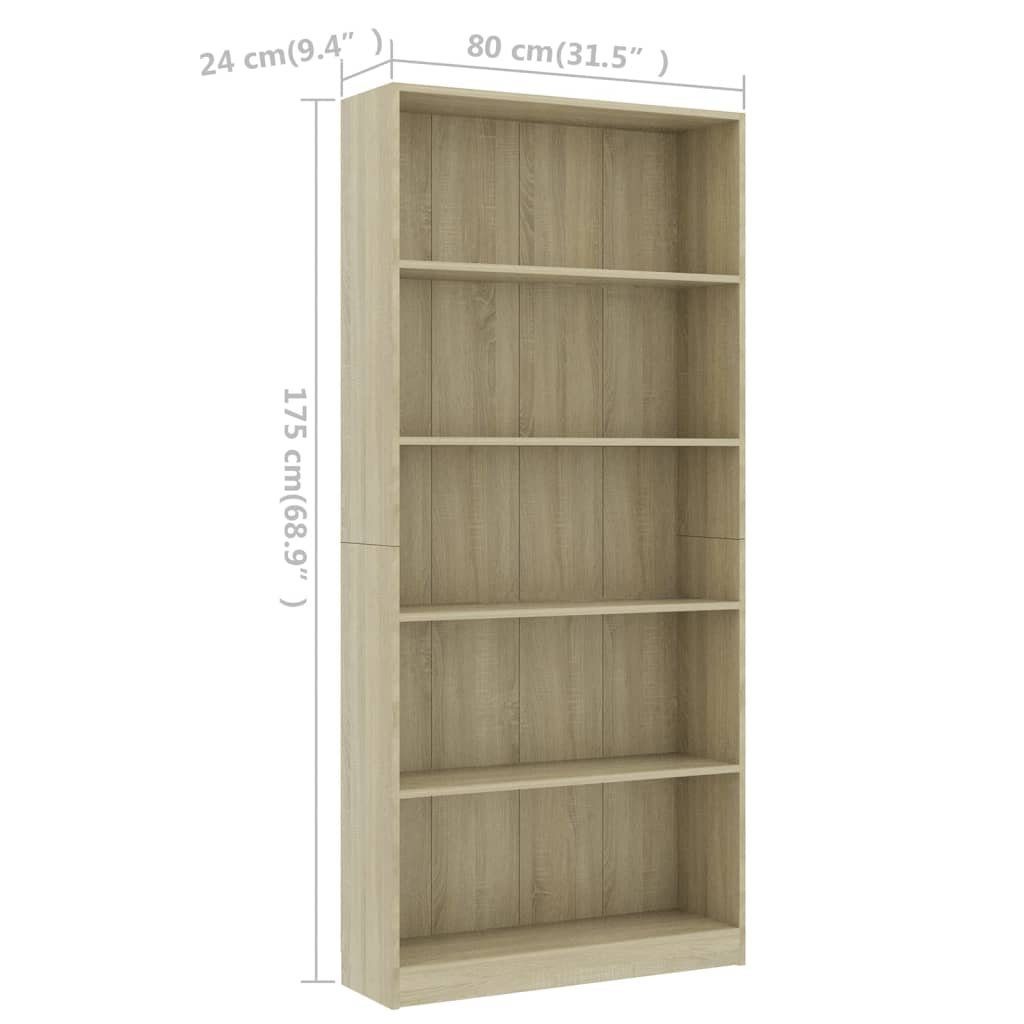 80x24x175 Sonoma-Eiche Fächer cm 5 Holzwerkstoff furnicato Bücherregal
